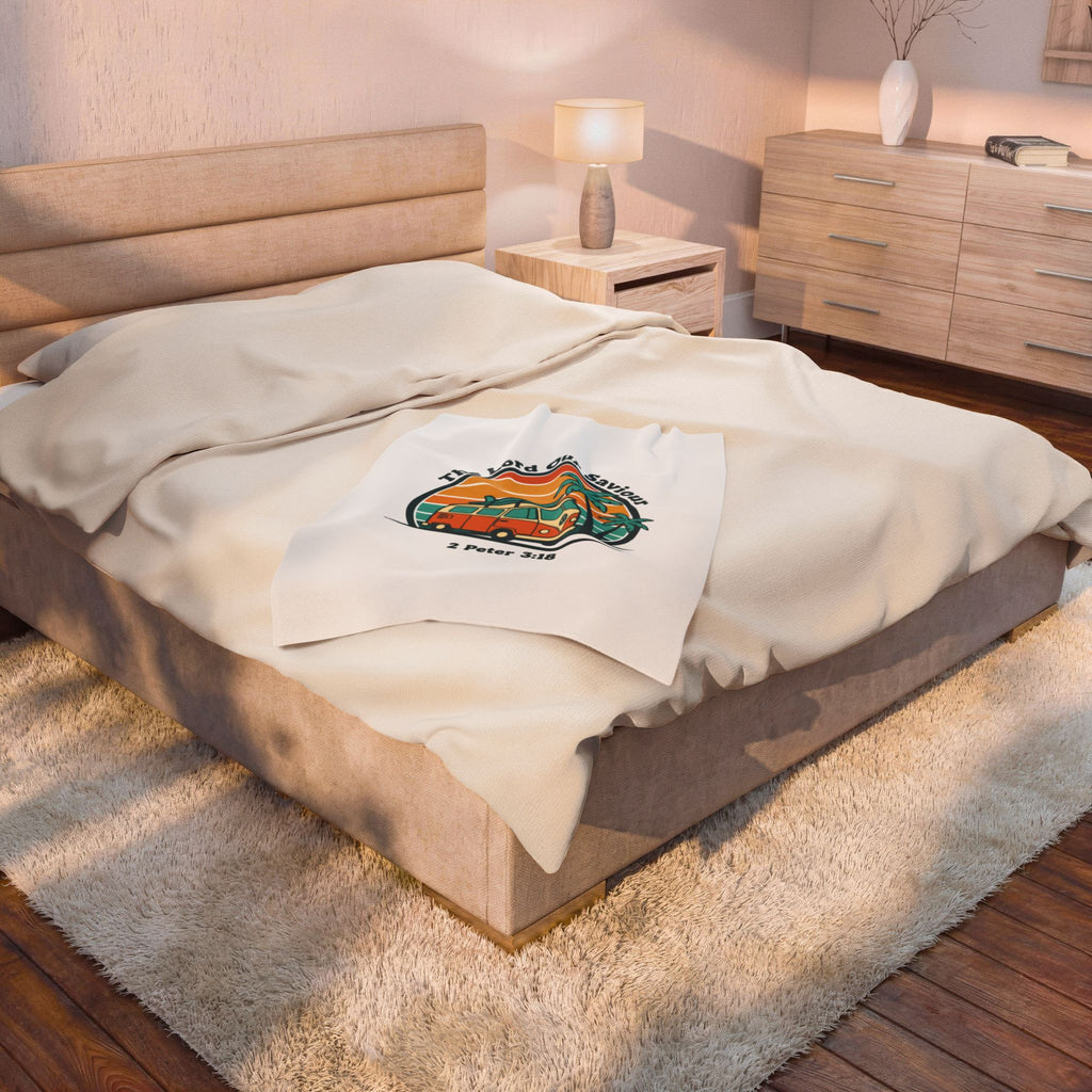 The Lord our Saviour Retro Sunset Van Blanket | 1970s Analog Sunshine, Vintage Palm Golden Hour