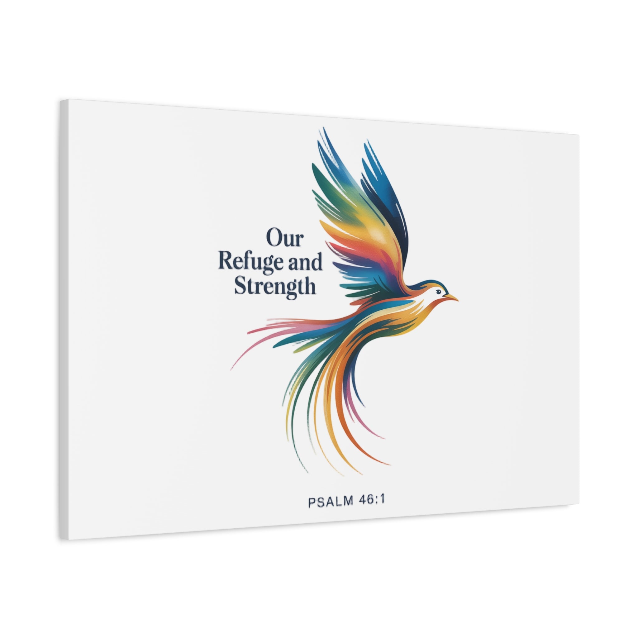 Matte Canvas Bird Wall Art — "Our Refuge & Strength" Psalm Quote