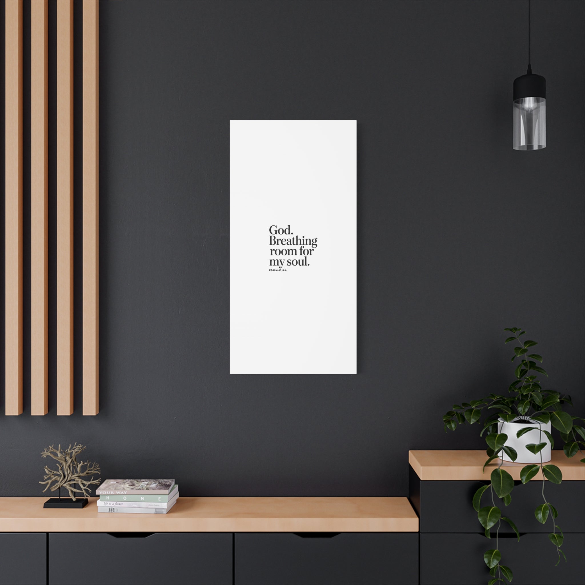 God breathing room for my soul Christian Canvas Wall Art — Minimal Heart Quote Stretched Matte Canvas