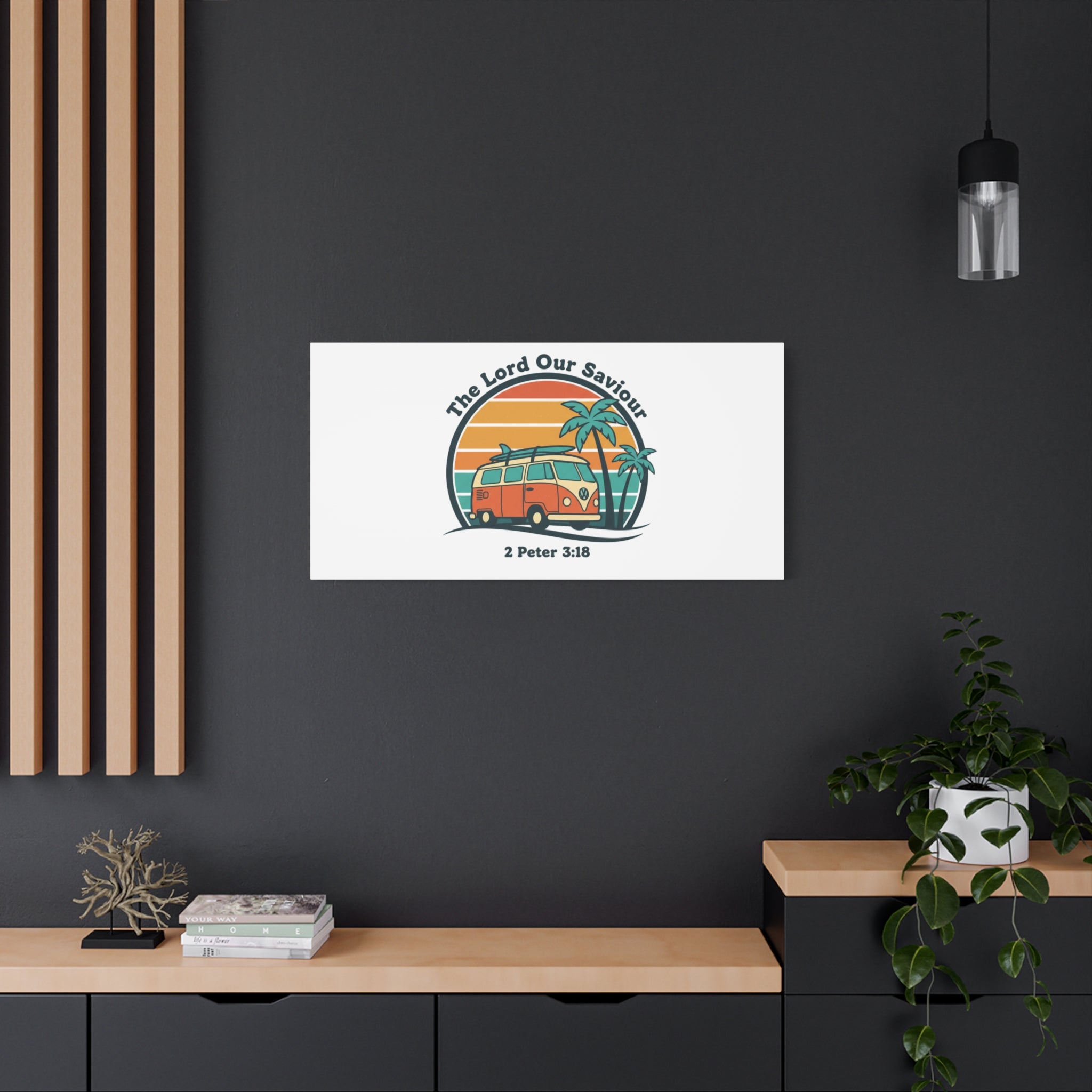 The Lord our Saviour, Retro Surf Sunset Canvas | 70s Van Palm Postcard, Analog Sunshine Aesthetic