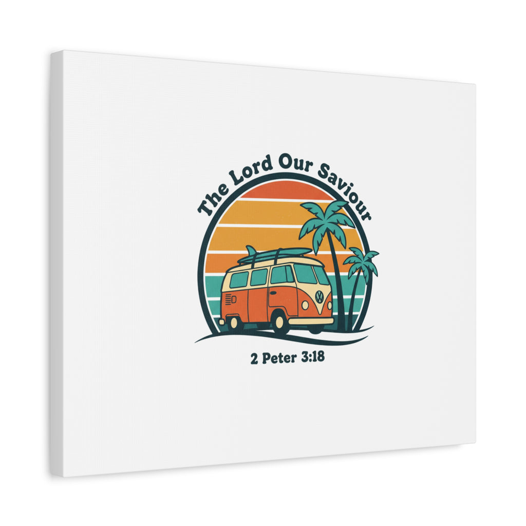 The Lord our Saviour, Retro Surf Sunset Canvas | 70s Van Palm Postcard, Analog Sunshine Aesthetic