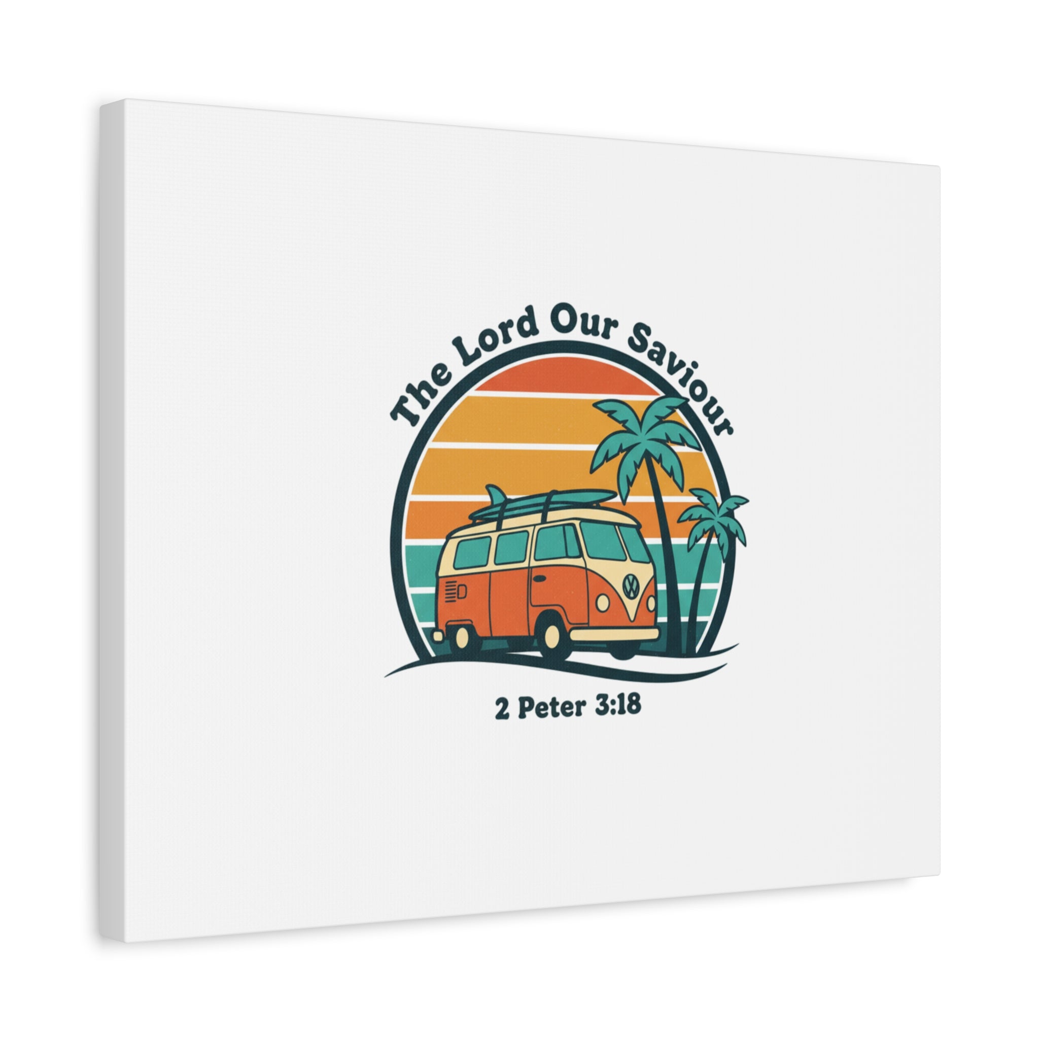 The Lord our Saviour, Retro Surf Sunset Canvas | 70s Van Palm Postcard, Analog Sunshine Aesthetic