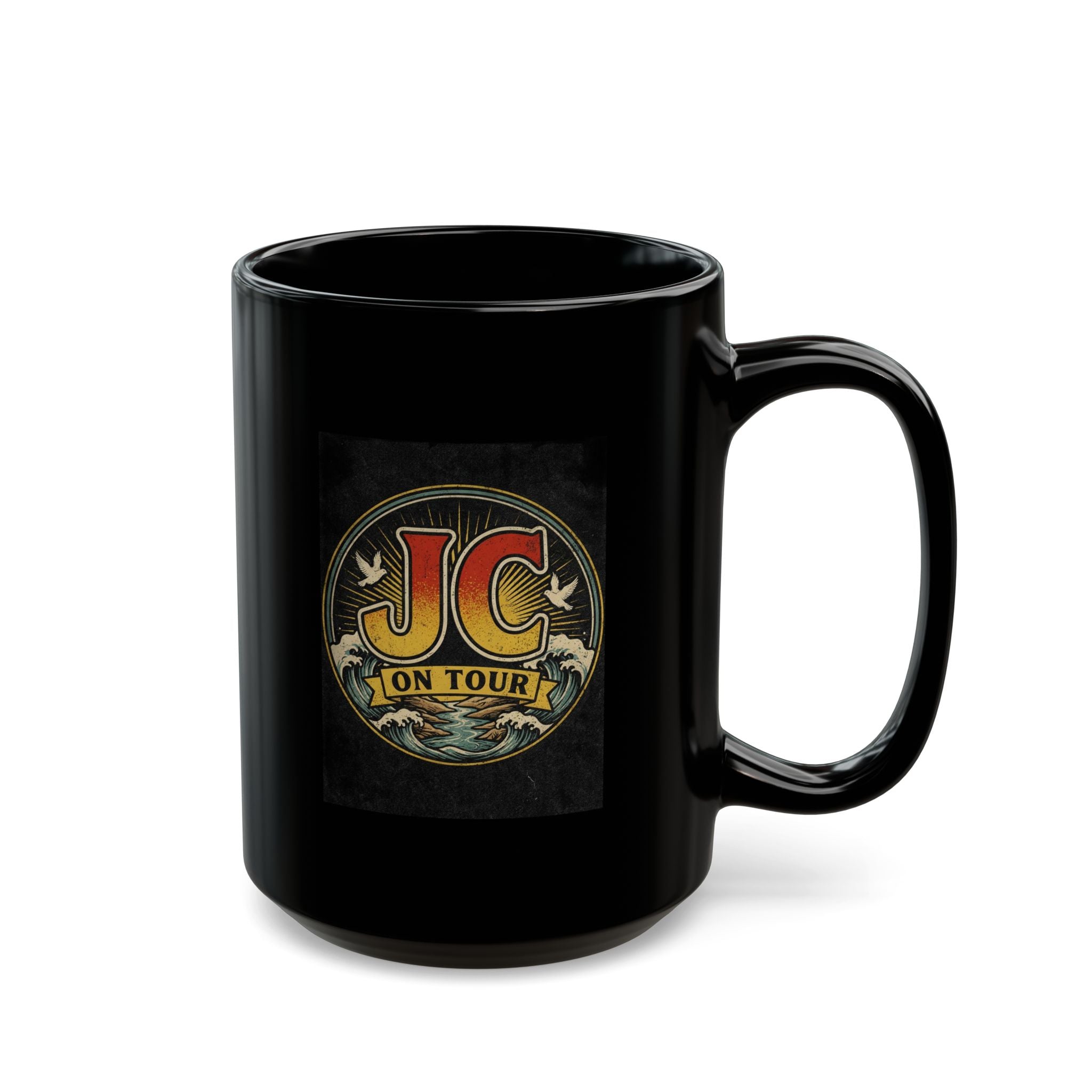 Jesus on Tour Black Mug — "JC on Tour" Christian Coffee Cup (11oz & 15oz)