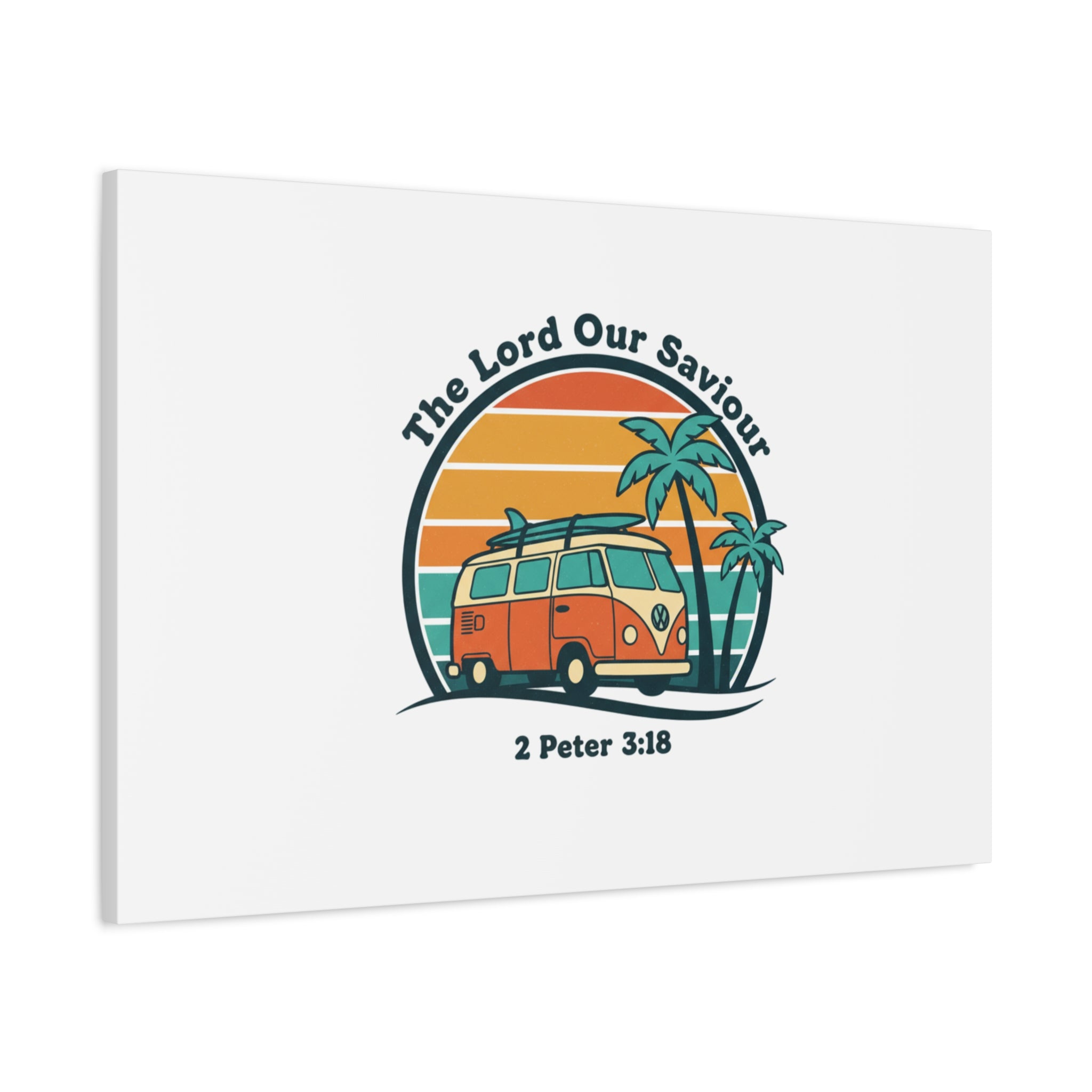 The Lord our Saviour, Retro Surf Sunset Canvas | 70s Van Palm Postcard, Analog Sunshine Aesthetic