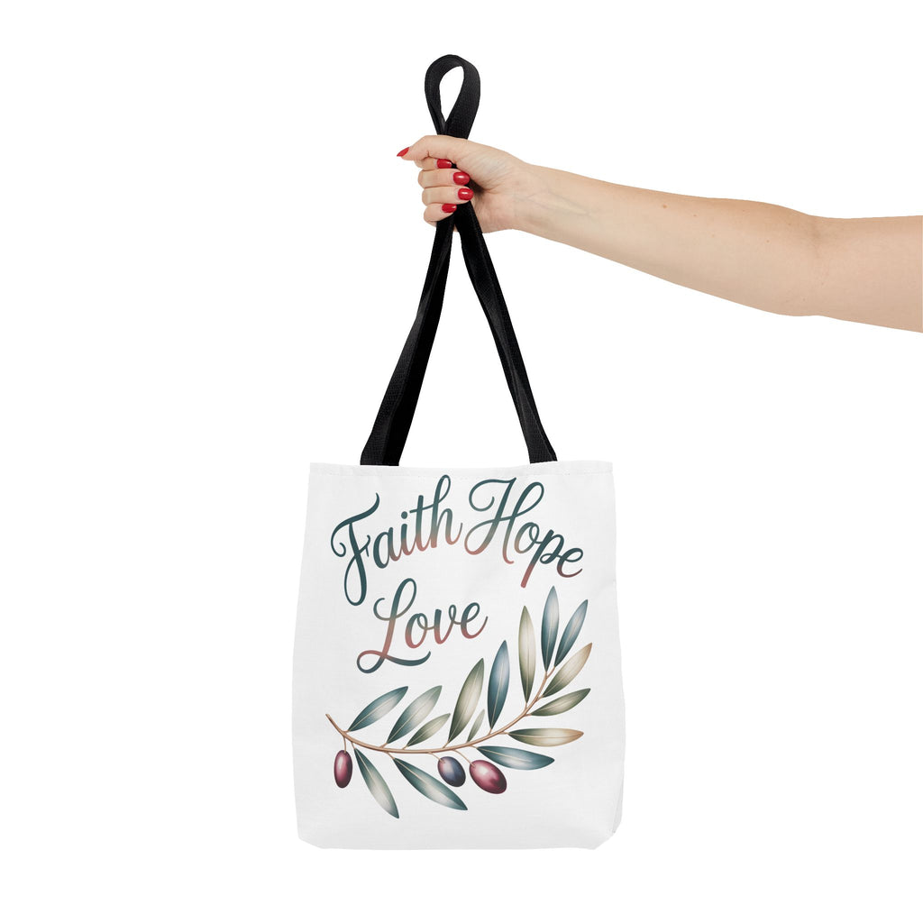 Faith Hope Love Floral Tote Bag — Inspirational Scripture Quote Canvas Carryall