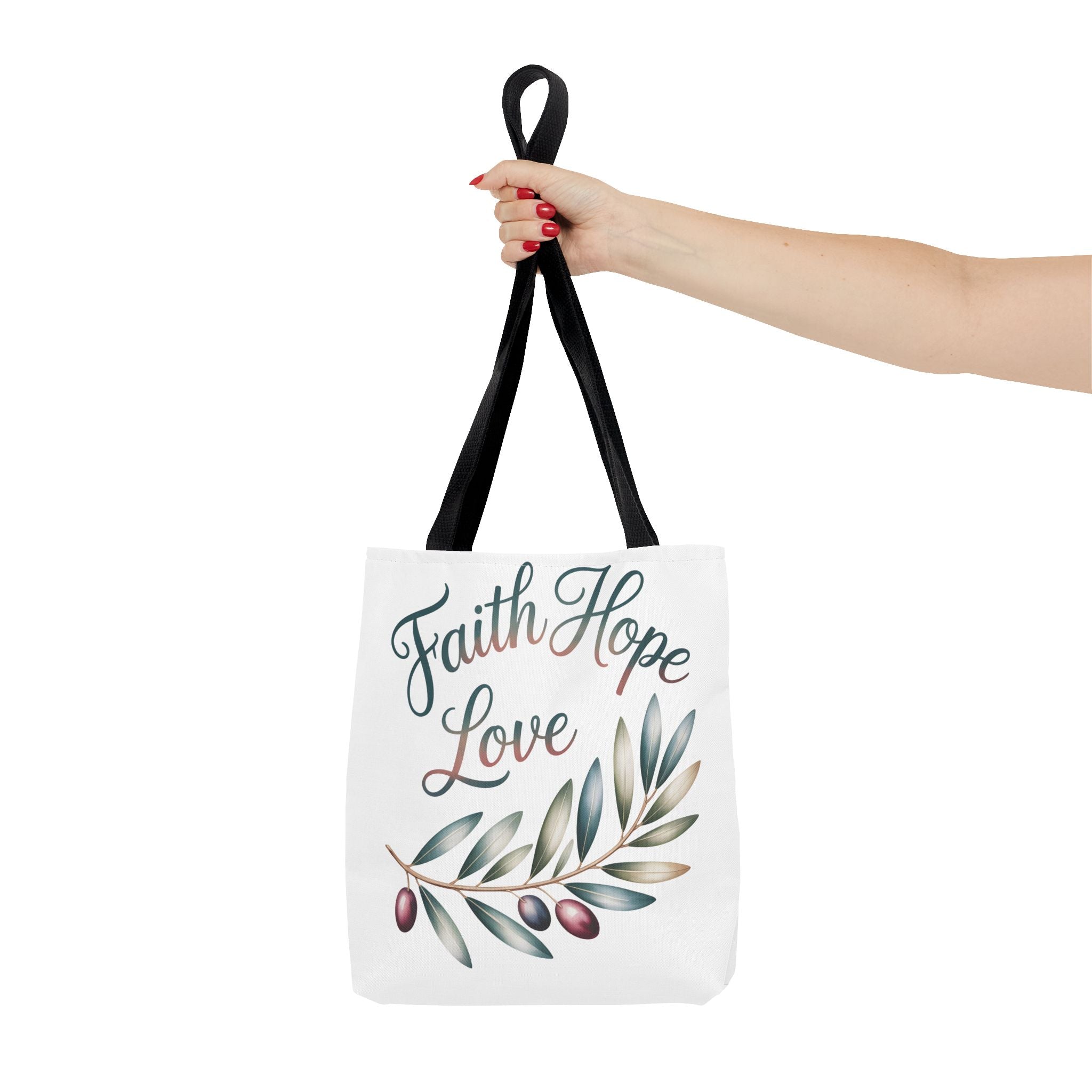 Faith Hope Love Floral Tote Bag — Inspirational Scripture Quote Canvas Carryall
