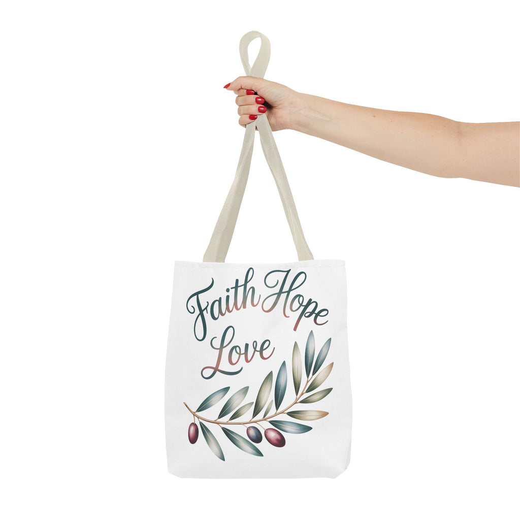Faith Hope Love Floral Tote Bag — Inspirational Scripture Quote Canvas Carryall