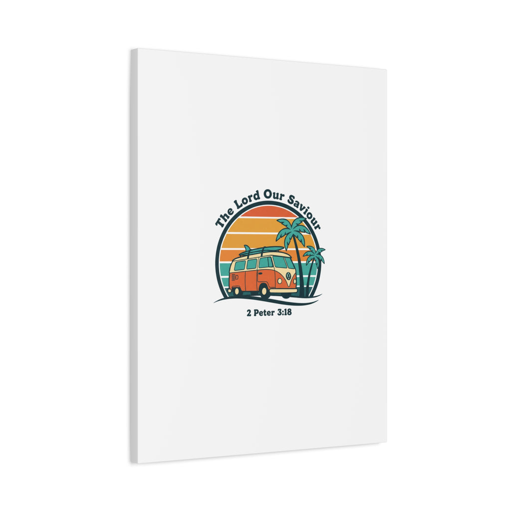 The Lord our Saviour, Retro Surf Sunset Canvas | 70s Van Palm Postcard, Analog Sunshine Aesthetic