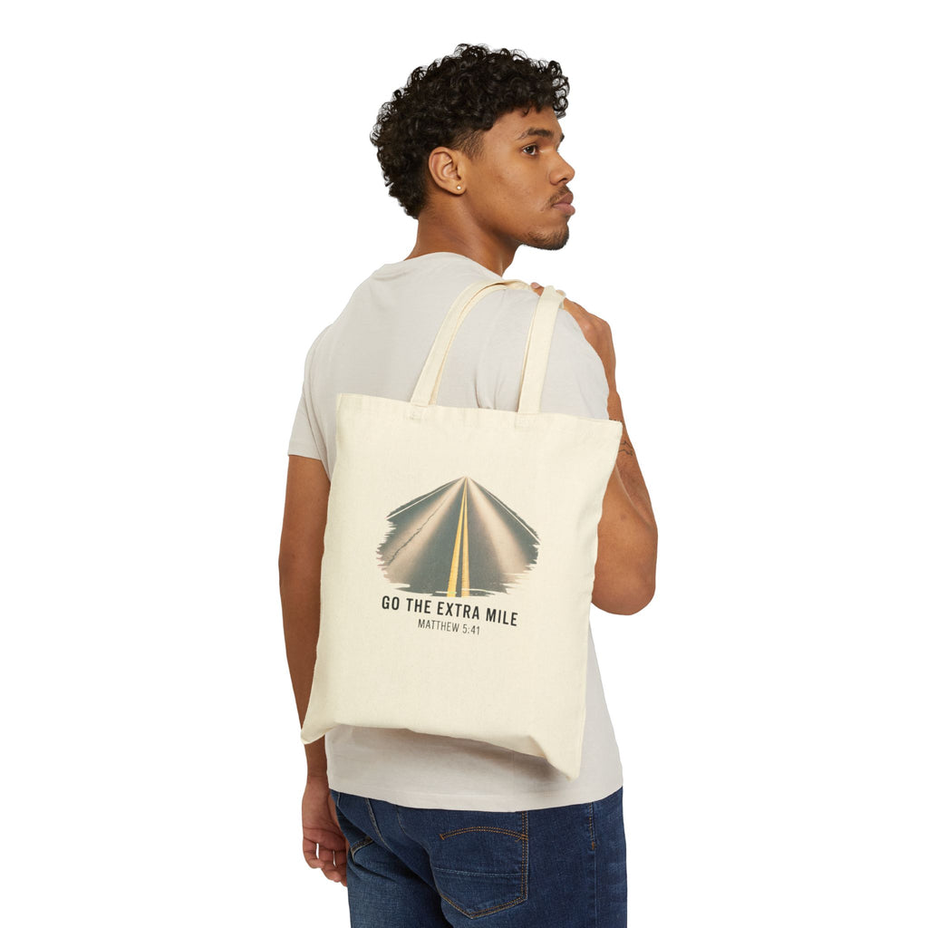 Go the Extra Mile Cotton Canvas Tote Bag — Matthew 5:41 Inspirational Road Design
