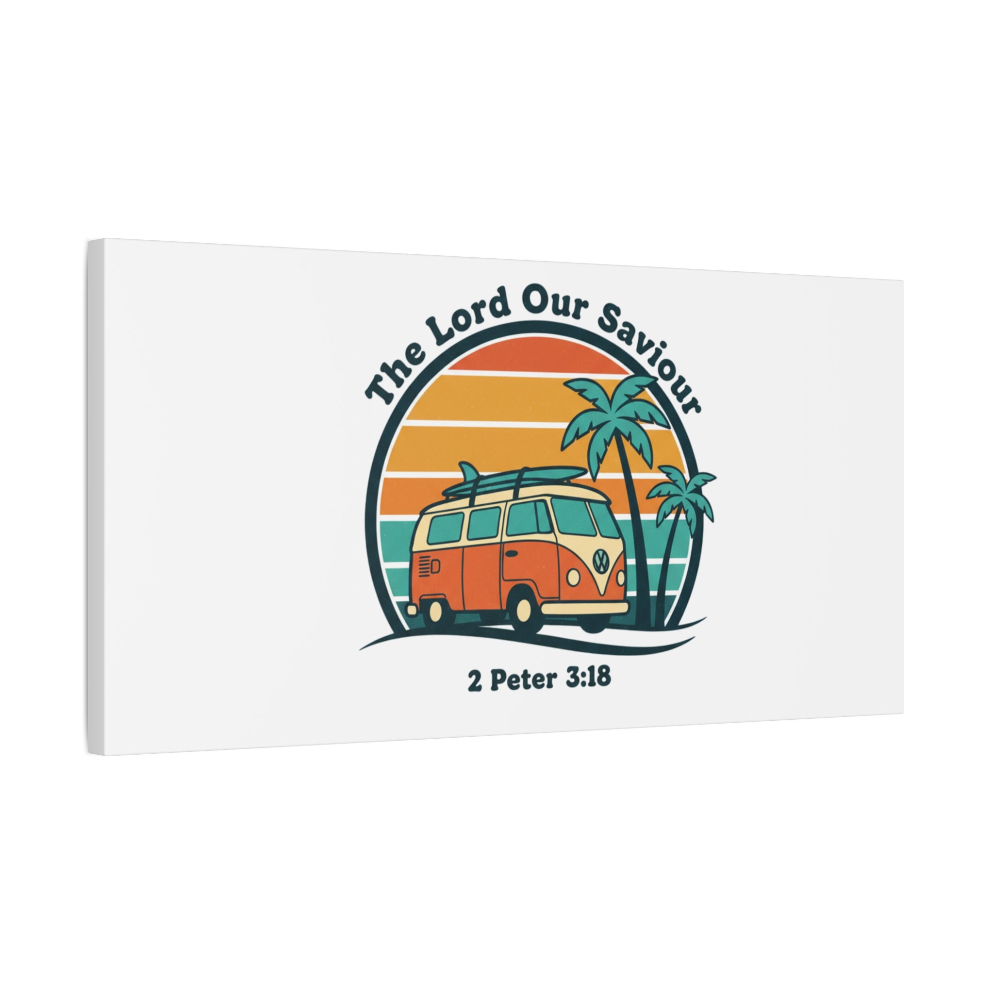 The Lord our Saviour, Retro Surf Sunset Canvas | 70s Van Palm Postcard, Analog Sunshine Aesthetic