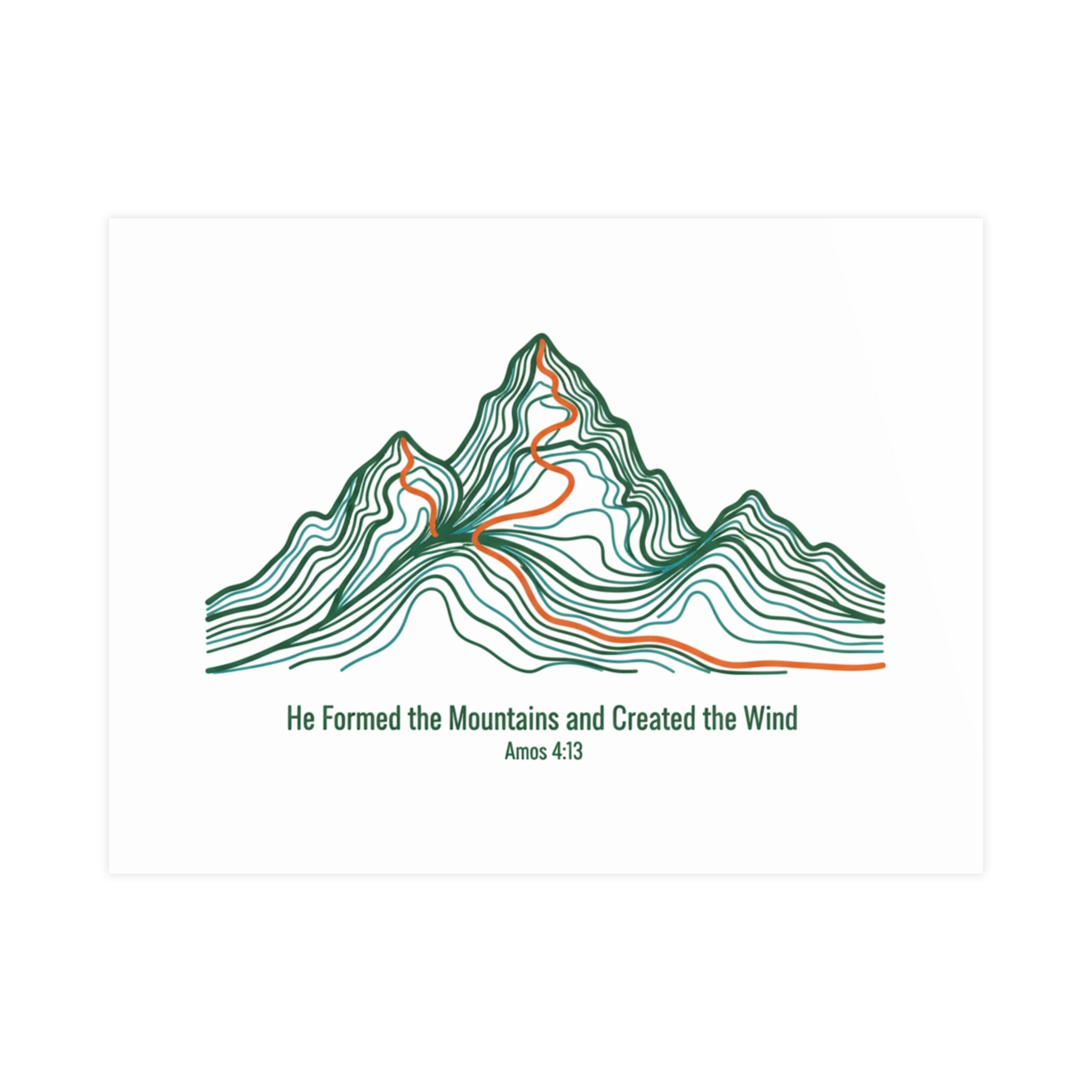 Topographic Mountain Poster— "He Formed the Mountains and Created the Wind" (Amos 4:13)