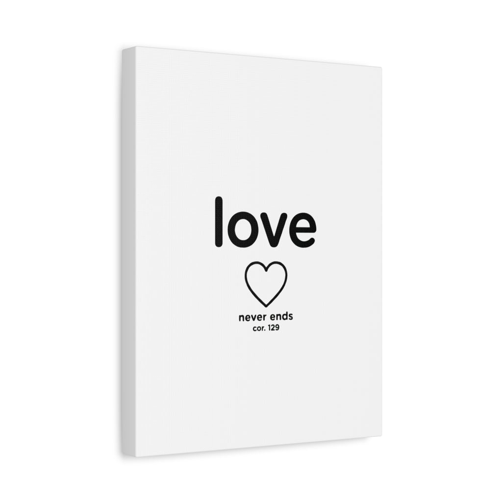 Canvas Wall Art — "love" Heart with "never ends cor. 129" Minimalist Print
