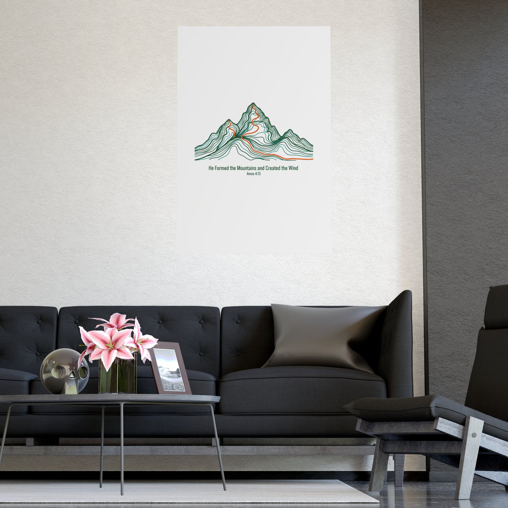 Topographic Mountain Poster— "He Formed the Mountains and Created the Wind" (Amos 4:13)