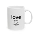 Love Never Ends Mug — Minimal Heart Ceramic Coffee Cup (11oz)
