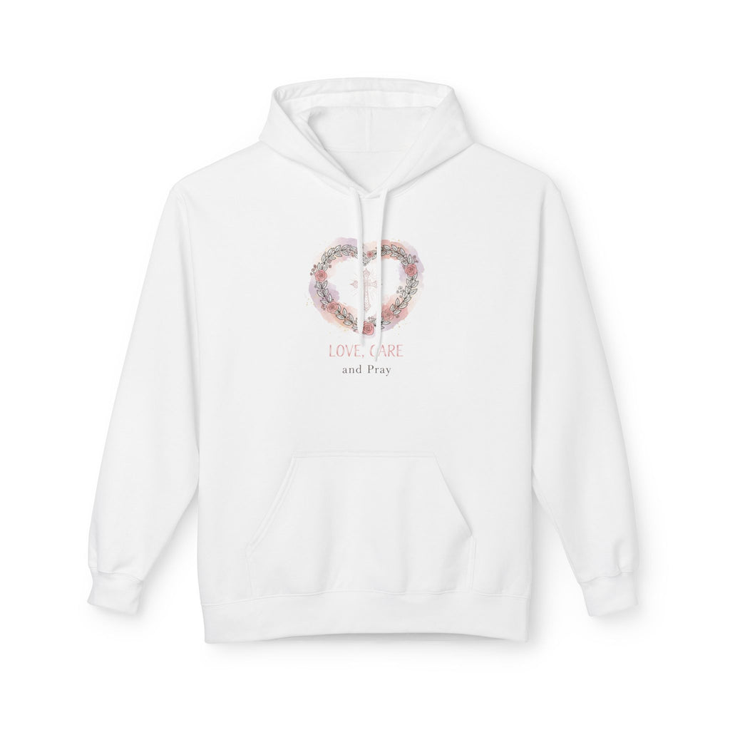 Floral Heart 'Love, Care, Pray Hoodie — Soft Christian/Valentine's Sweatshirt