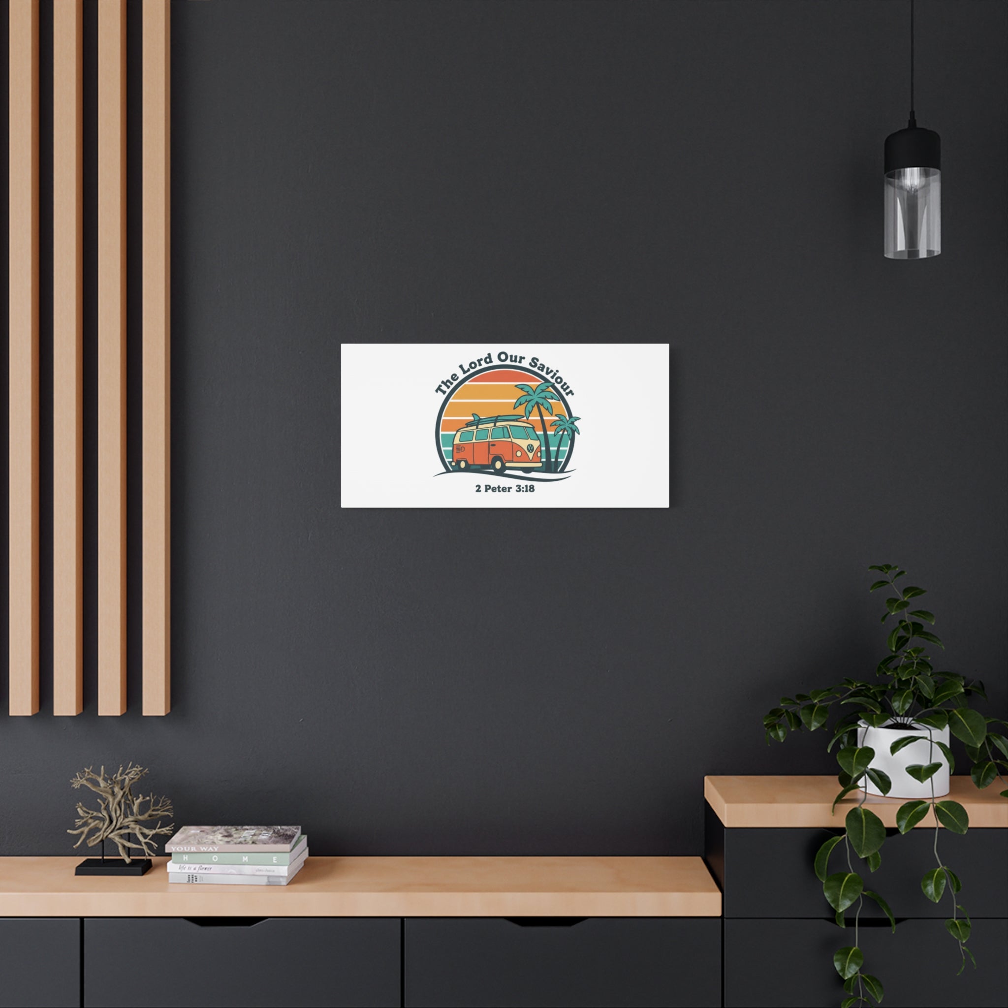 The Lord our Saviour, Retro Surf Sunset Canvas | 70s Van Palm Postcard, Analog Sunshine Aesthetic