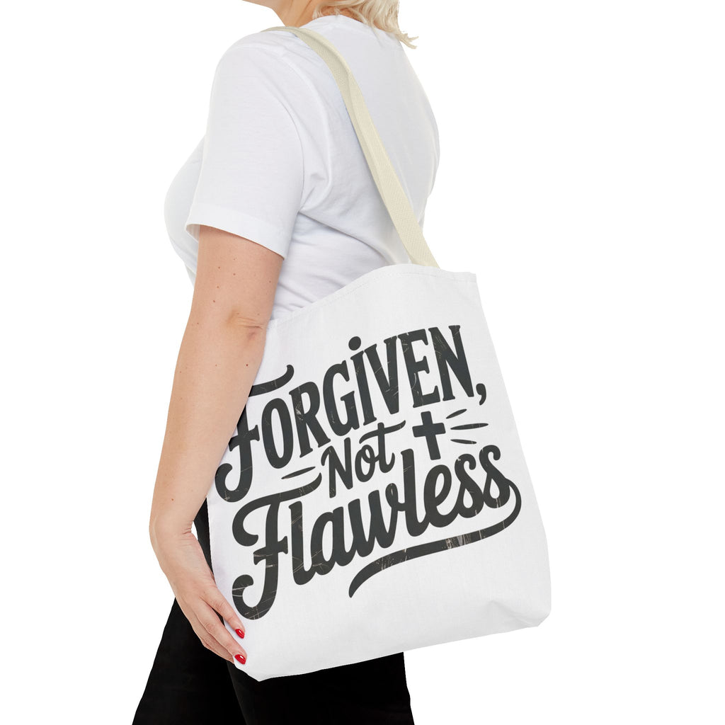 Forgiven Not Flawless Christian Tote Bag — Inspirational Scripture Quote Tote