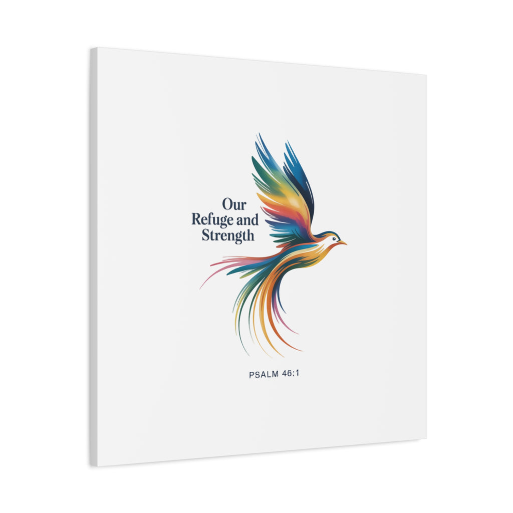Matte Canvas Bird Wall Art — "Our Refuge & Strength" Psalm Quote