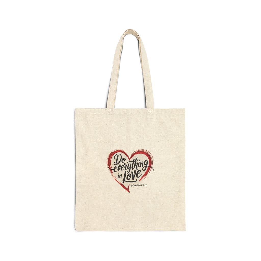 Do Everything in Love Cotton Canvas Tote — Inspirational Bible Verse Heart Bag