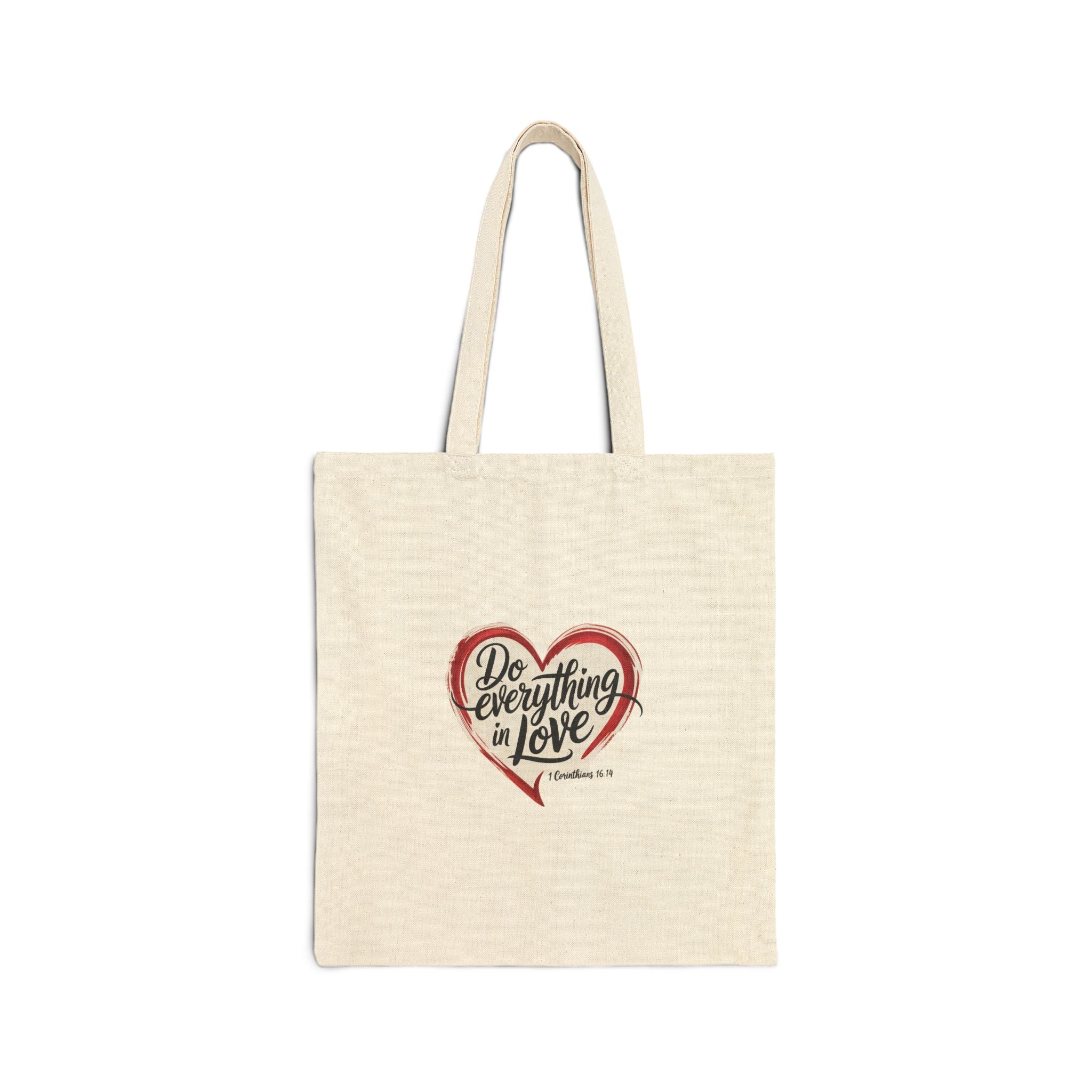 Do Everything in Love Cotton Canvas Tote — Inspirational Bible Verse Heart Bag