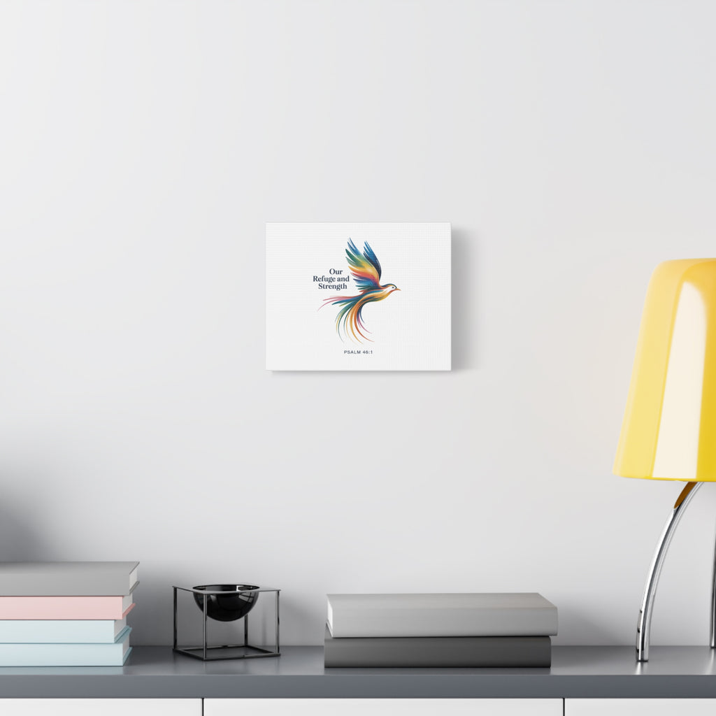 Matte Canvas Bird Wall Art — "Our Refuge & Strength" Psalm Quote