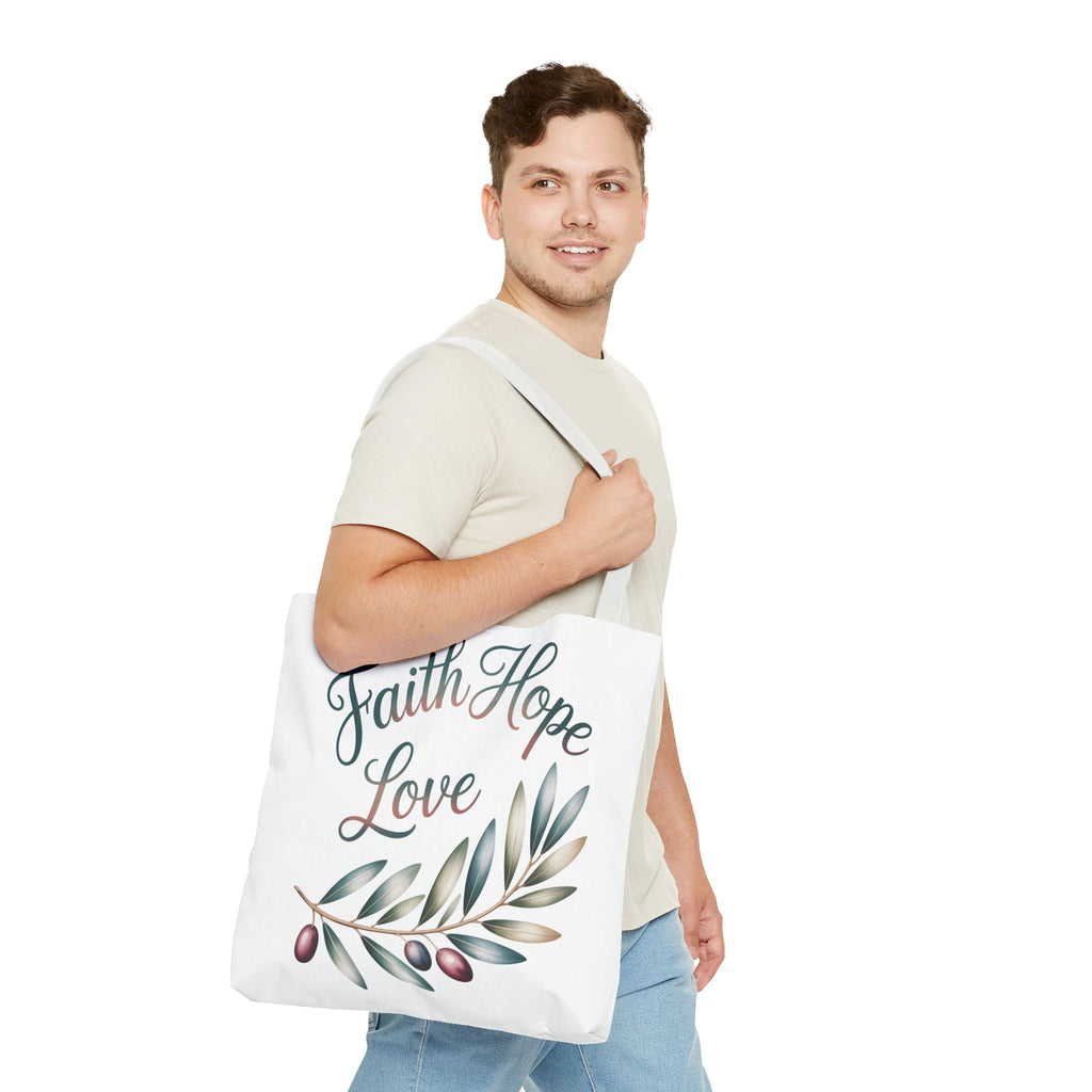 Faith Hope Love Floral Tote Bag — Inspirational Scripture Quote Canvas Carryall