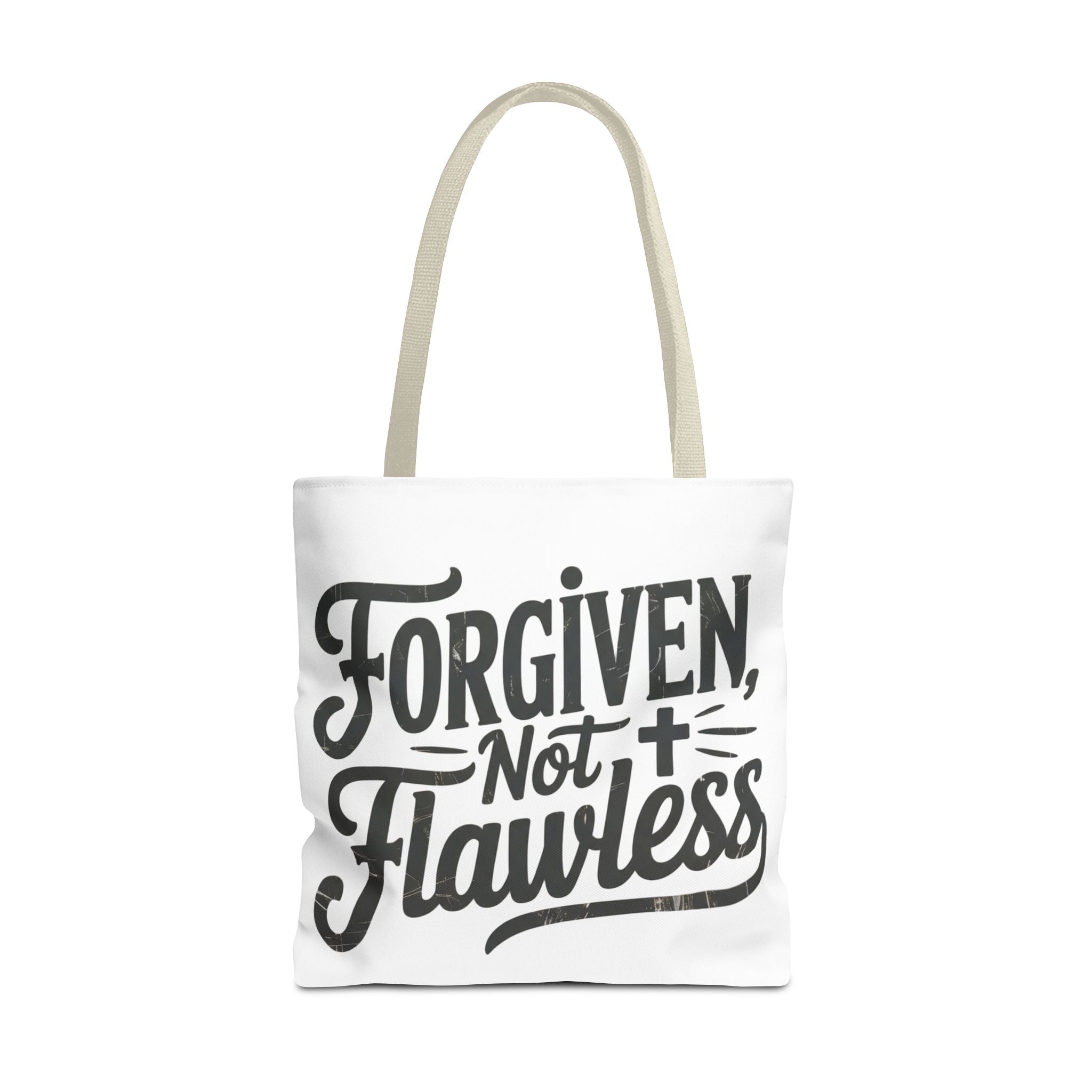 Forgiven Not Flawless Christian Tote Bag — Inspirational Scripture Quote Tote