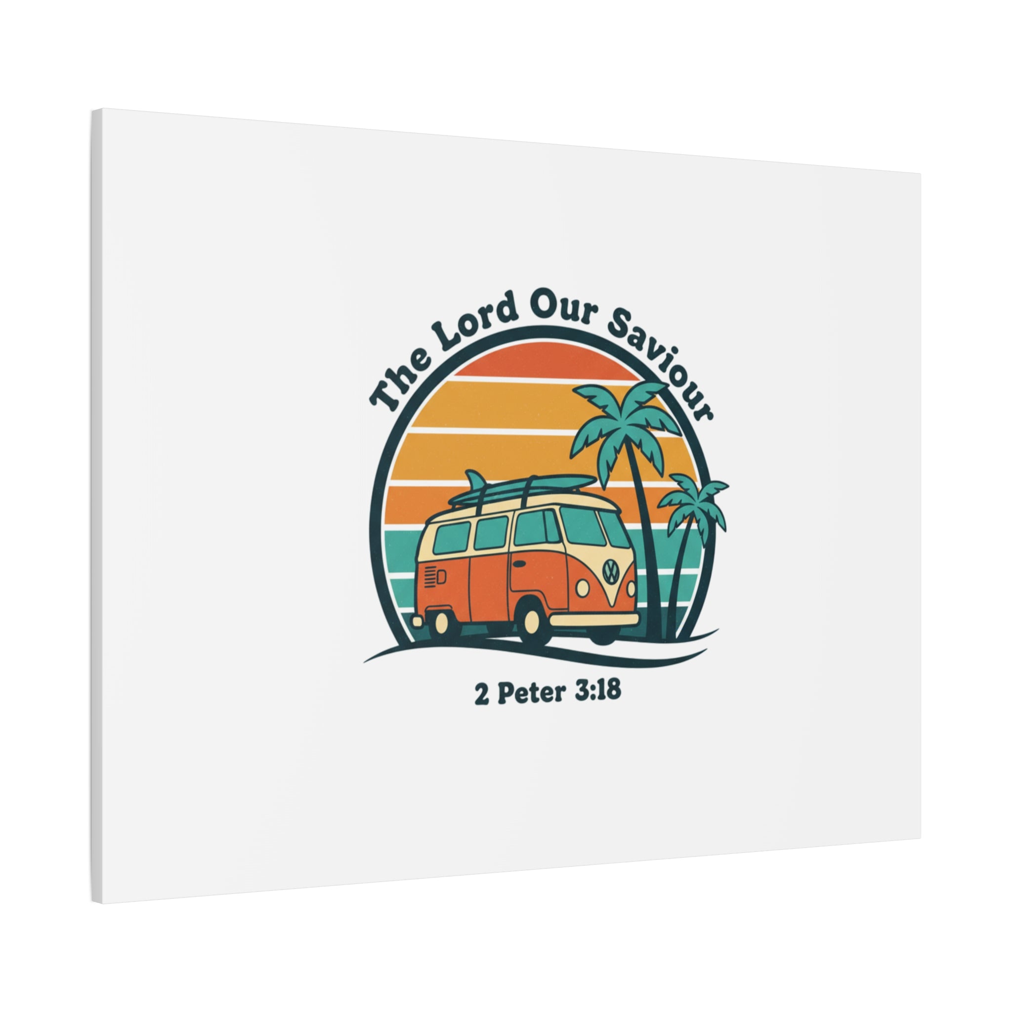 The Lord our Saviour, Retro Surf Sunset Canvas | 70s Van Palm Postcard, Analog Sunshine Aesthetic