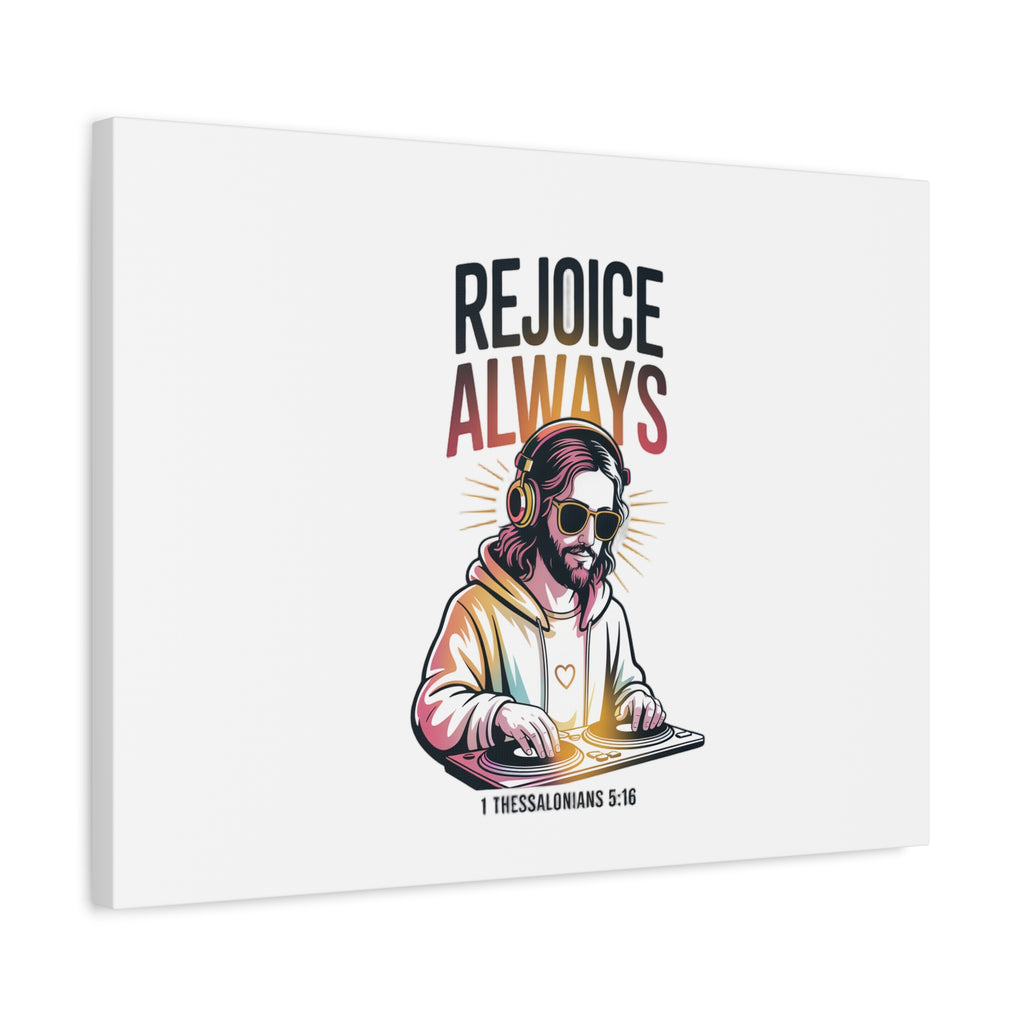 Rejoice Always Canvas Wall Art — Modern Jesus Illustration (1 Thessalonians 5:16)