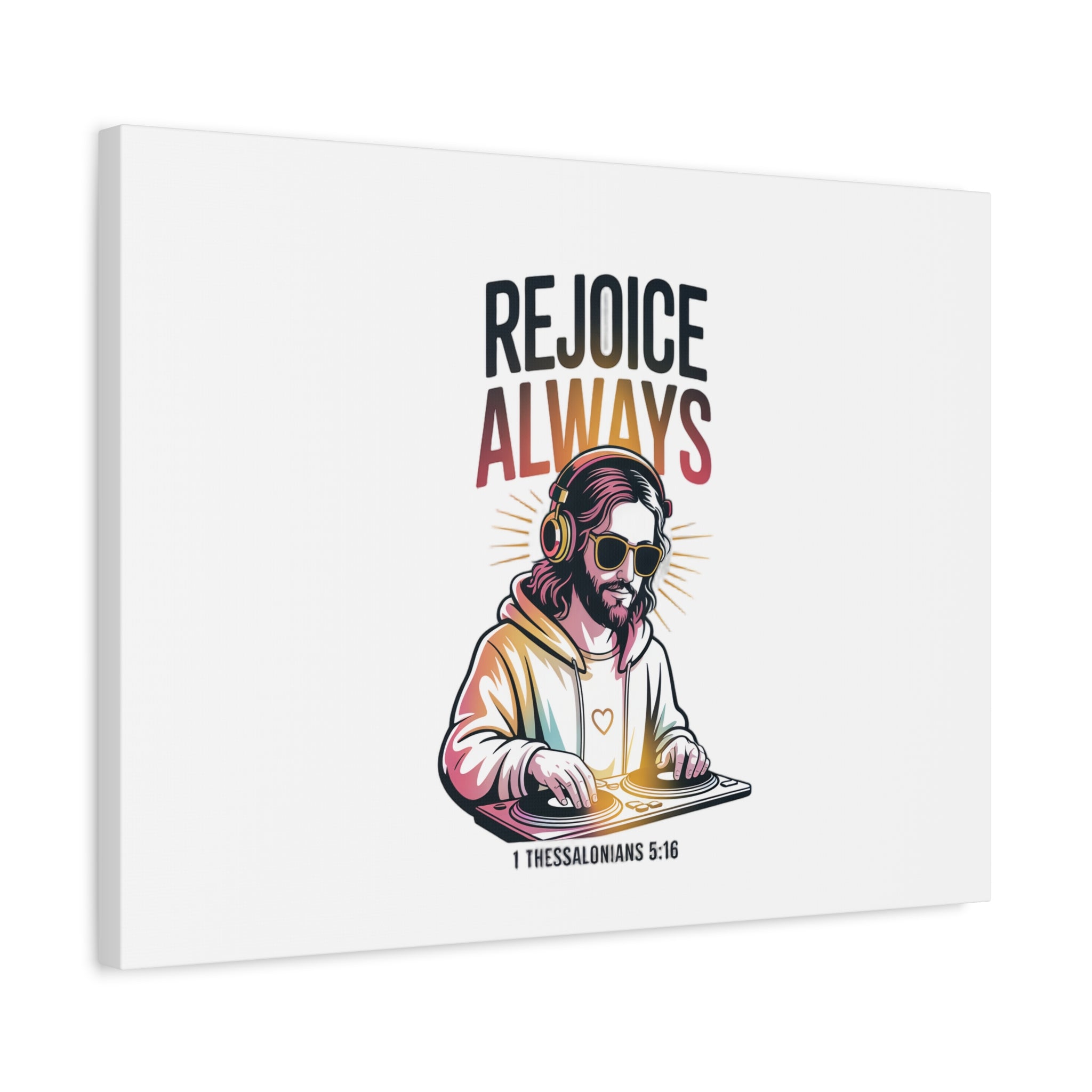 Rejoice Always Canvas Wall Art — Modern Jesus Illustration (1 Thessalonians 5:16)