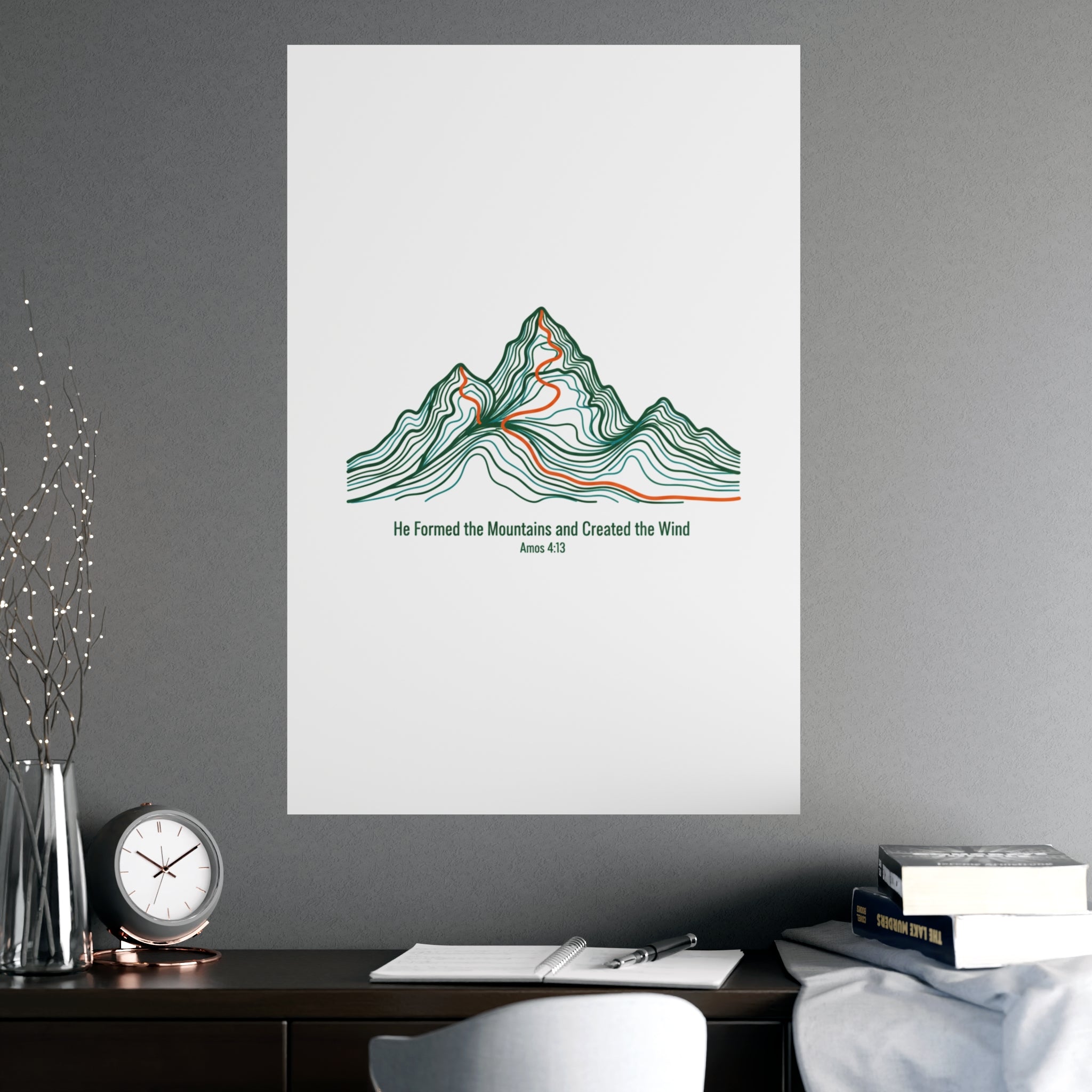 Topographic Mountain Poster— "He Formed the Mountains and Created the Wind" (Amos 4:13)