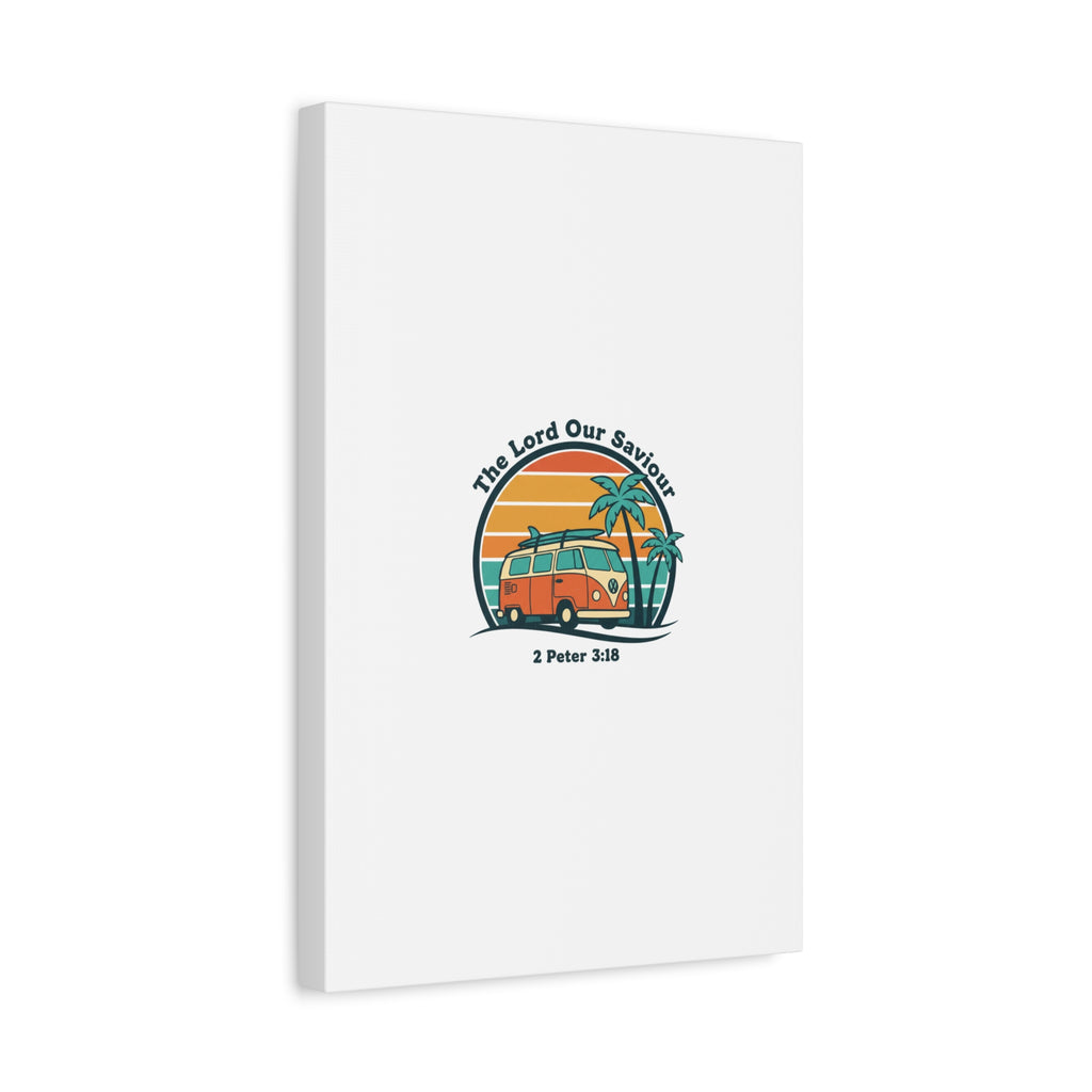 The Lord our Saviour, Retro Surf Sunset Canvas | 70s Van Palm Postcard, Analog Sunshine Aesthetic