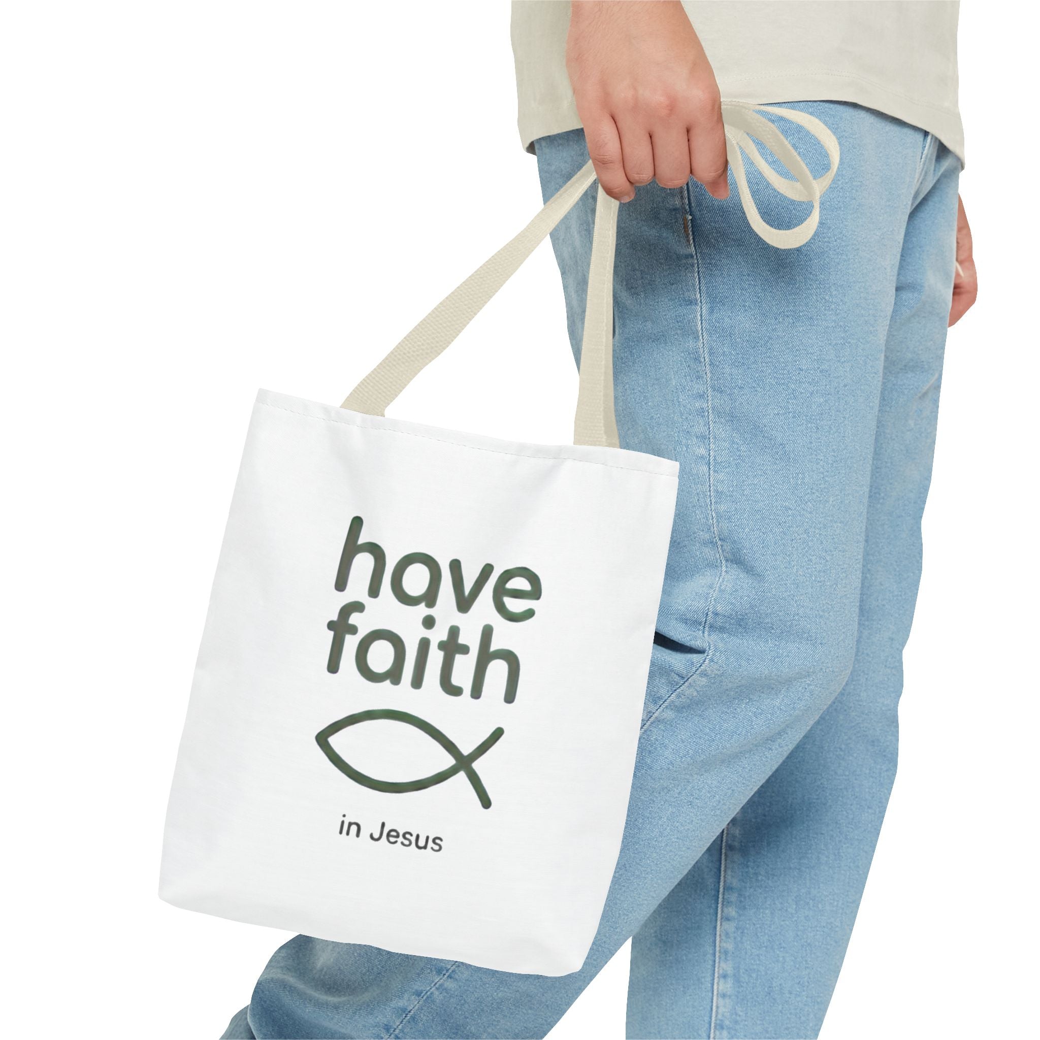Have Faith in Jesus Tote Bag — Christian Fish Symbol Canvas Tote