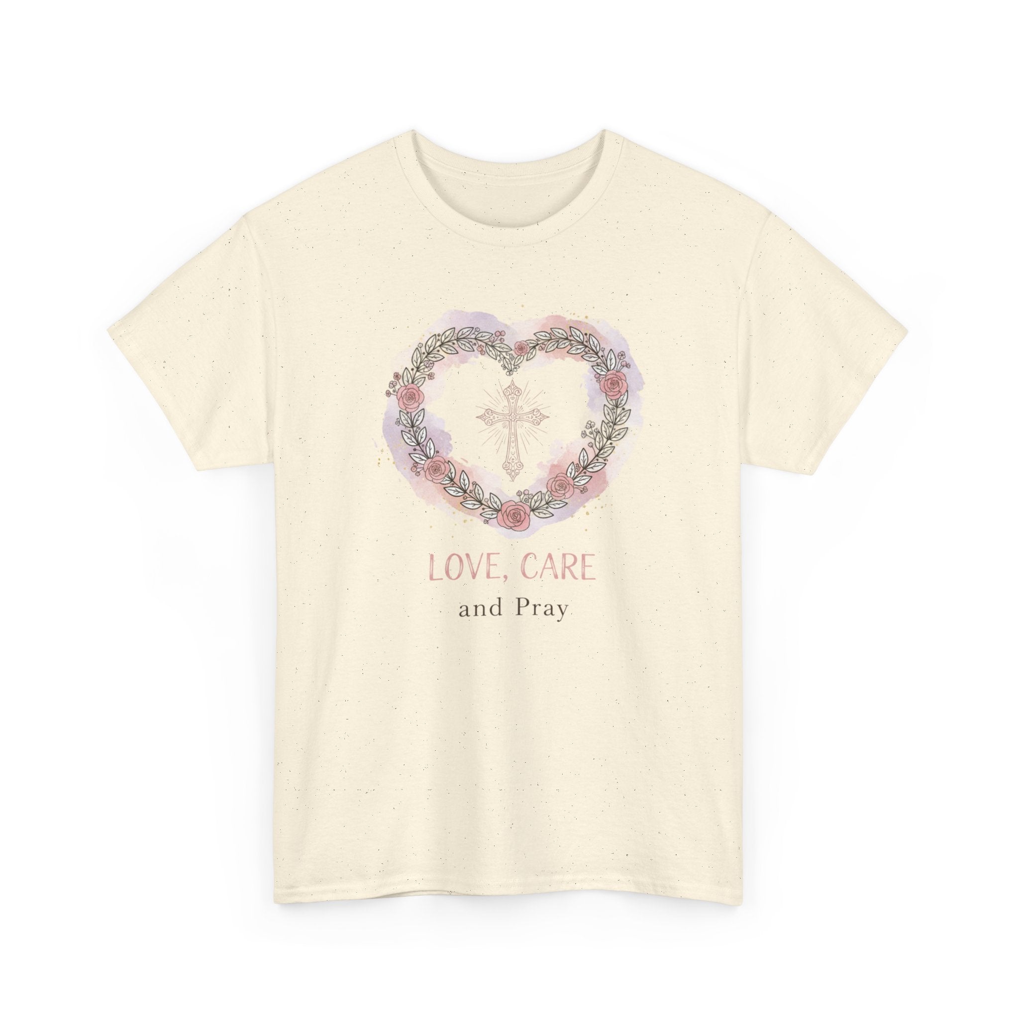 Love, Care and Pray - Christian Cross Heart T-Shirt