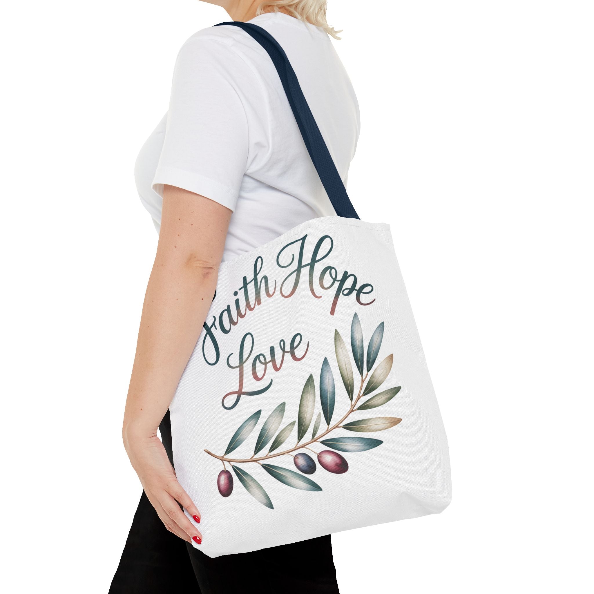 Faith Hope Love Floral Tote Bag — Inspirational Scripture Quote Canvas Carryall