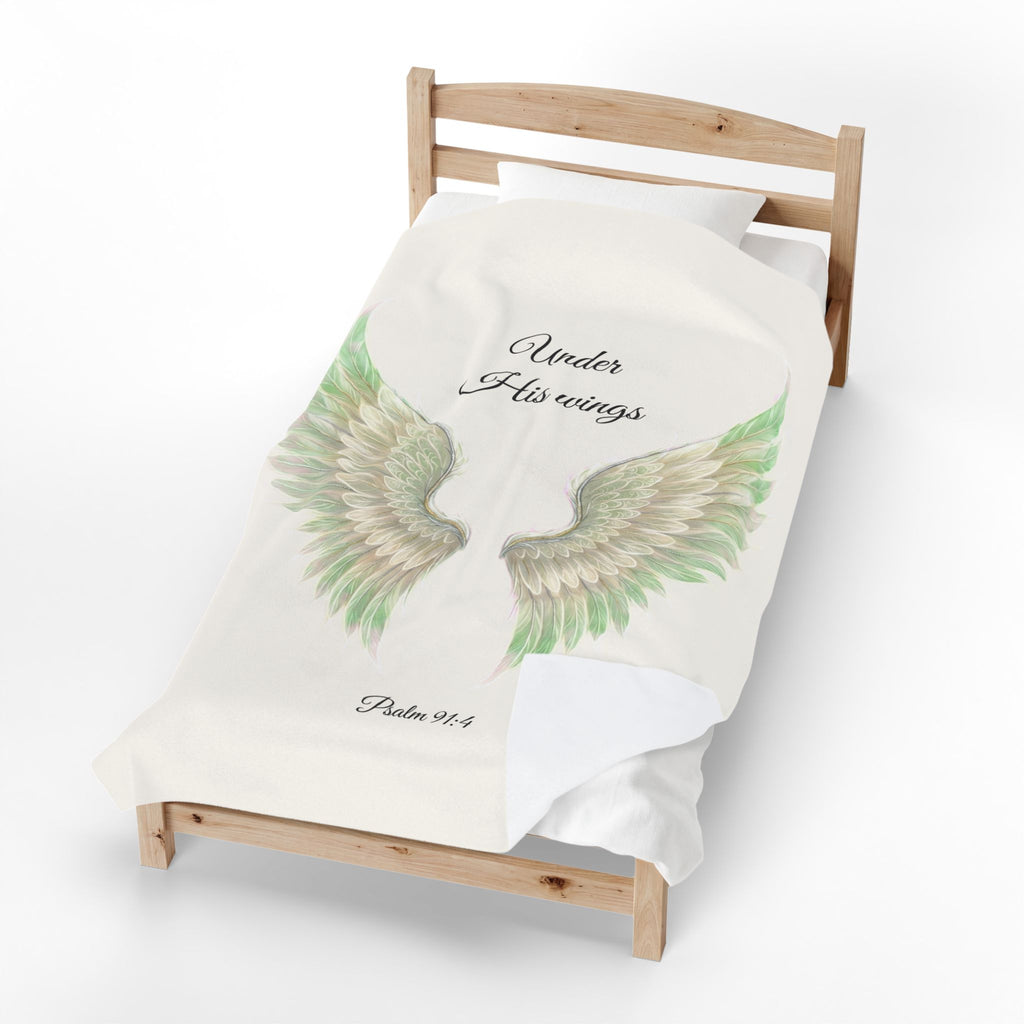 Velveteen Plush Blanket, Green - "Under His Wings" Psalm 91:4 Christian Throw