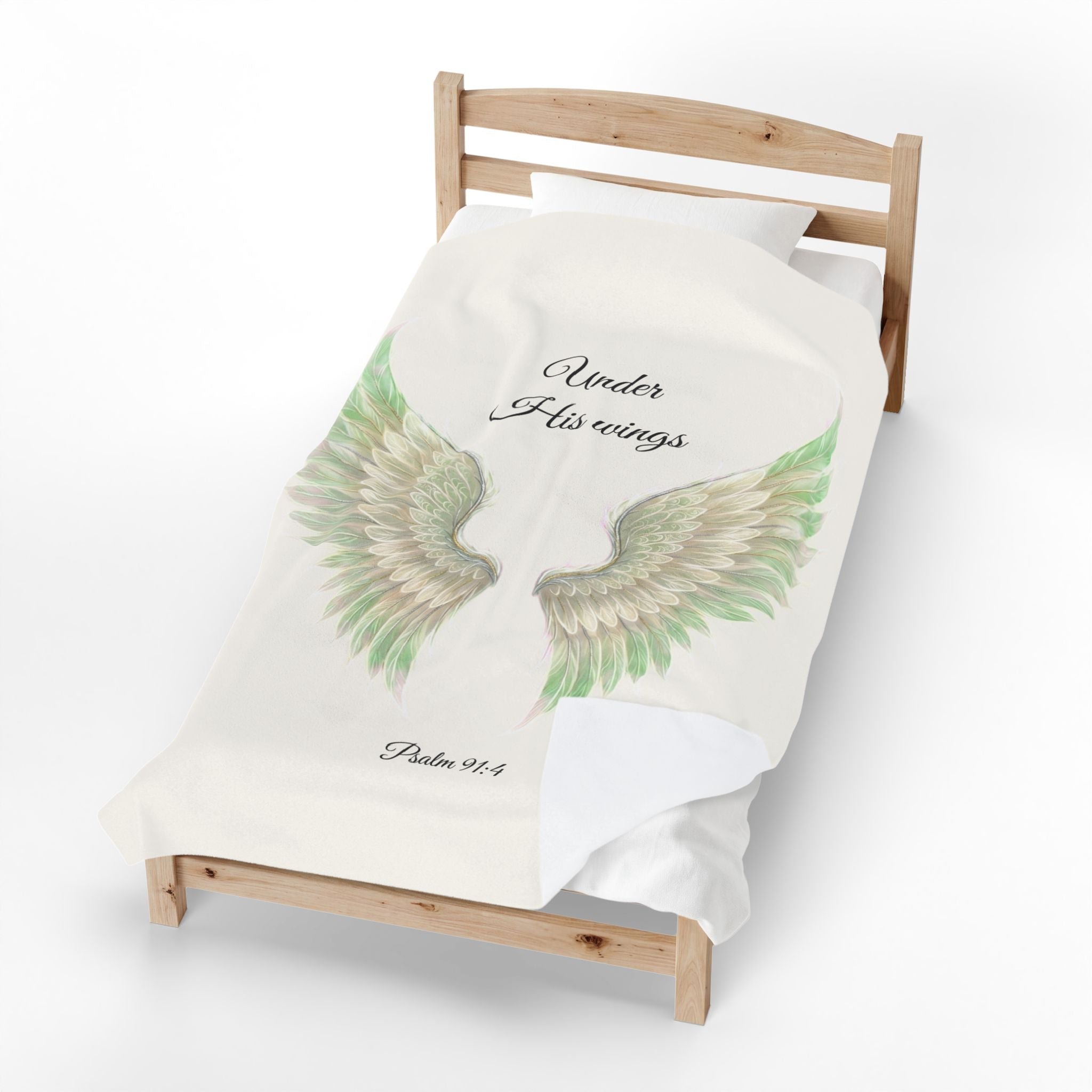 Velveteen Plush Blanket, Green - "Under His Wings" Psalm 91:4 Christian Throw