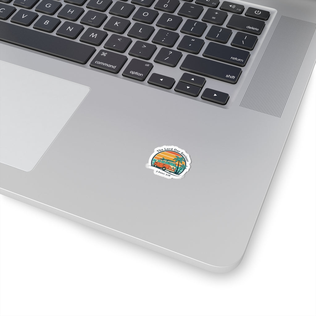 The Lord our Saviour, Vintage VW Camper Sunset Sticker | 70s Retro Palm, Golden Hour Decal