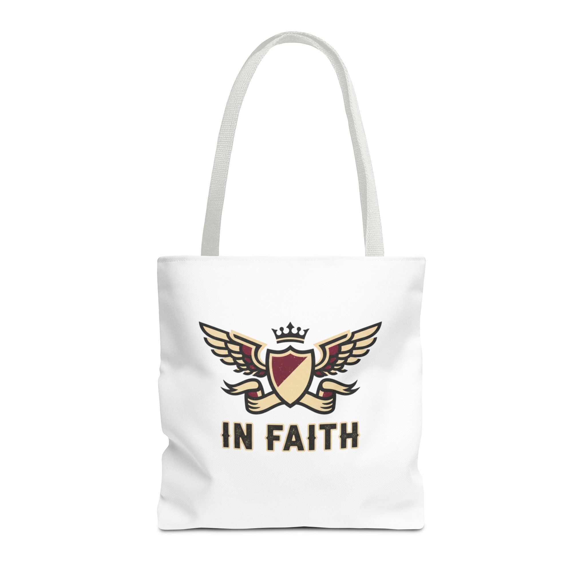 Faith Crest Tote Bag — "In Faith" Winged Shield Everyday Carry
