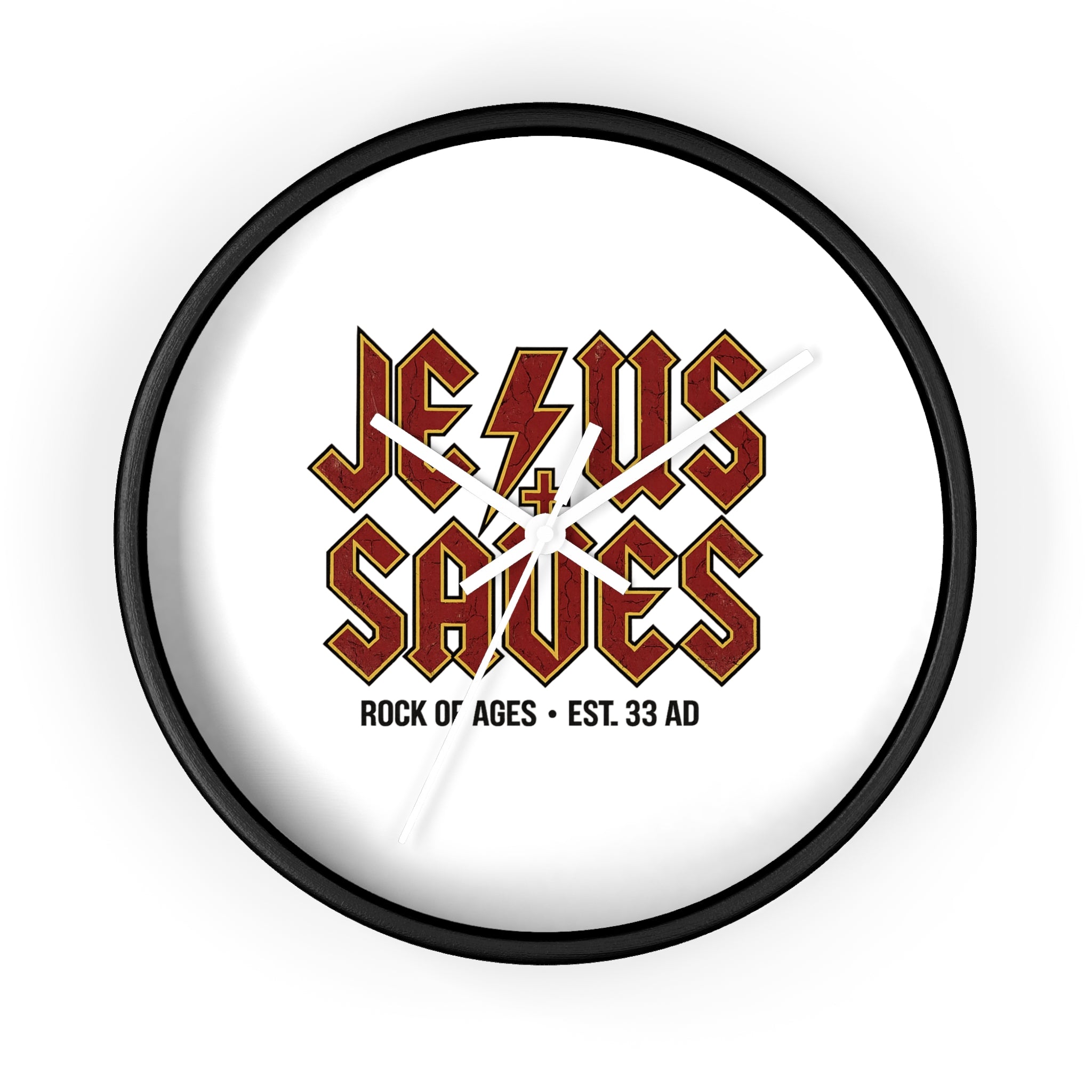 Jesus Saves Wall Clock — Rock of Ages Retro Christian Decor (Est. 33 AD)