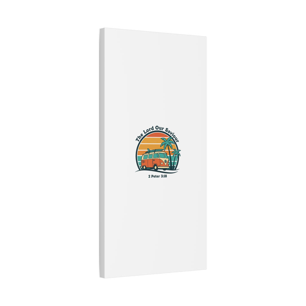 The Lord our Saviour, Retro Surf Sunset Canvas | 70s Van Palm Postcard, Analog Sunshine Aesthetic