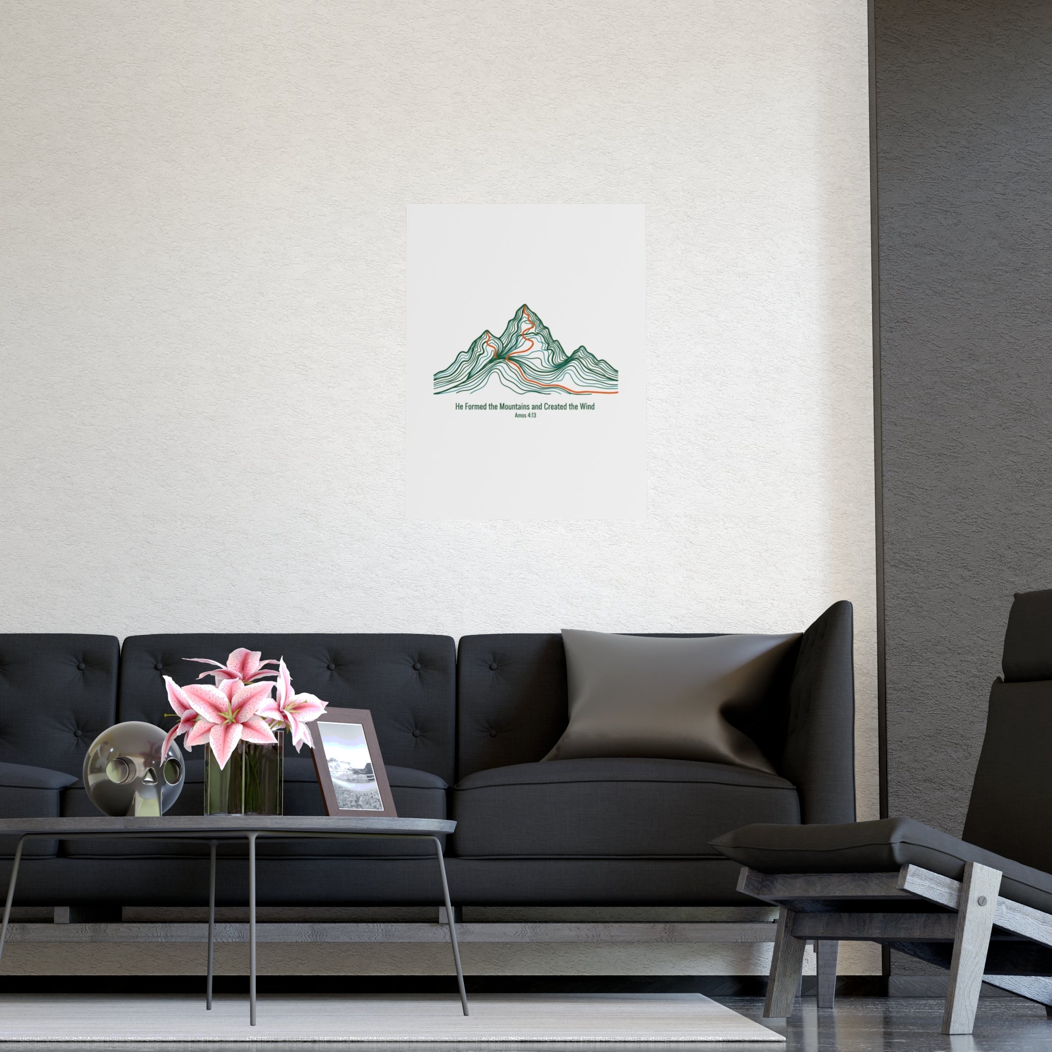 Topographic Mountain Poster— "He Formed the Mountains and Created the Wind" (Amos 4:13)