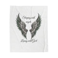 Velveteen Plush Blanket — Angel Wings "Sleeping with Angels, Living with God" B/W