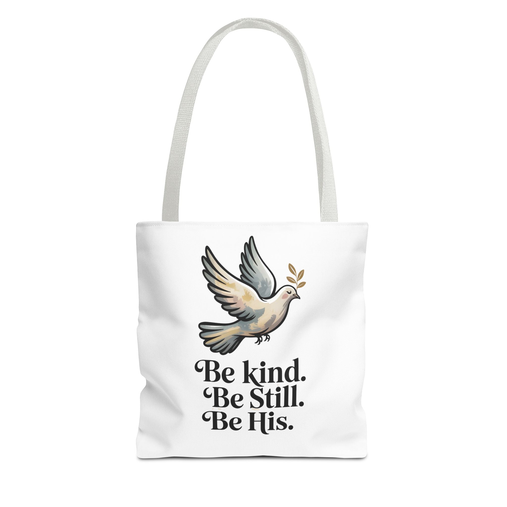 Inspirational Dove Tote Bag — "Be kind. Be still. Be His." Faith Prayer Canvas Tote
