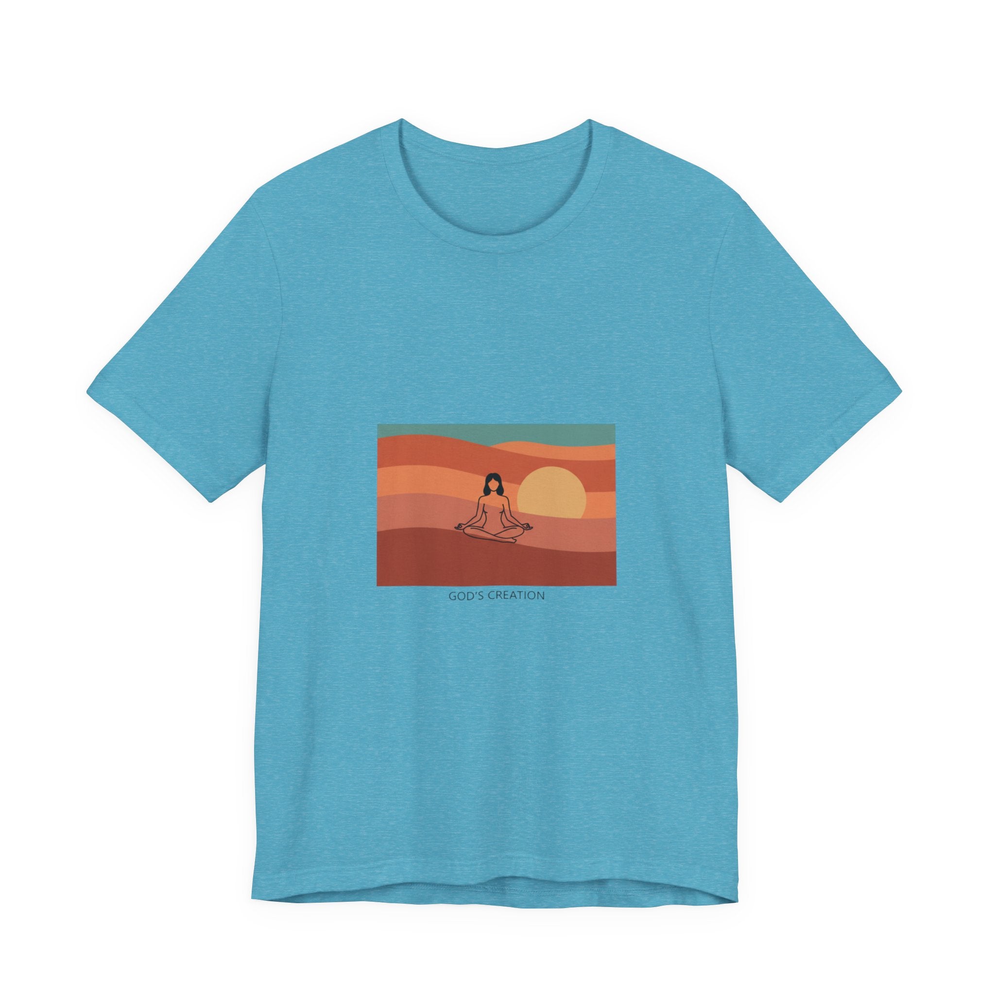 God's Creation Sunset Yoga T-Shirt — Retro Minimalist Spiritual Tee