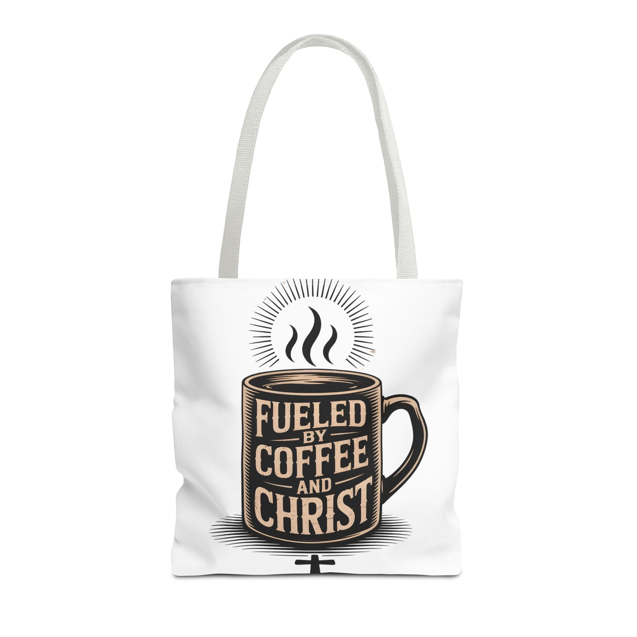 Christian Coffee Tote Bag - "Fueled by Coffee and Christ" Canvas Grocery & Church Bag