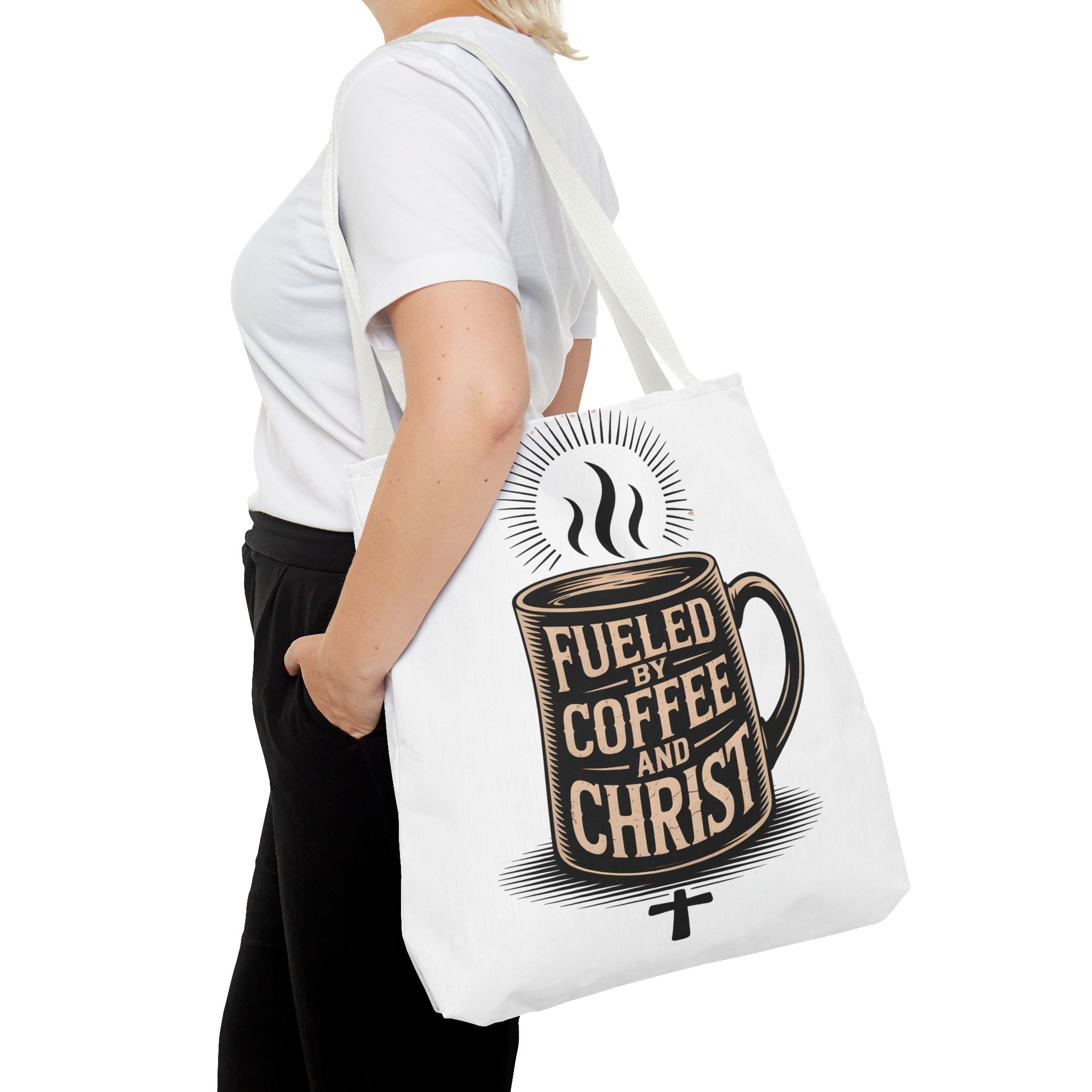 Christian Coffee Tote Bag - "Fueled by Coffee and Christ" Canvas Grocery & Church Bag
