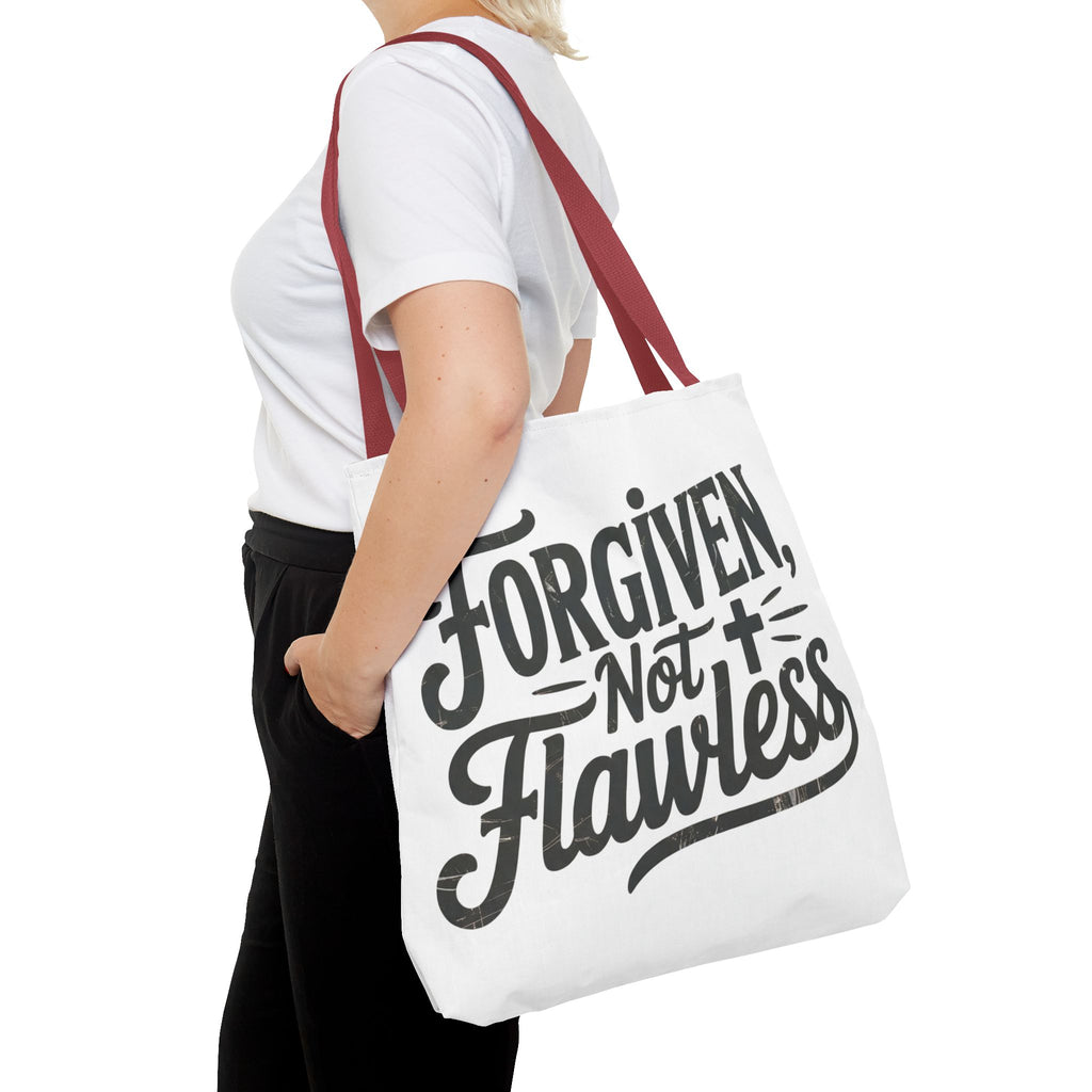 Forgiven Not Flawless Christian Tote Bag — Inspirational Scripture Quote Tote