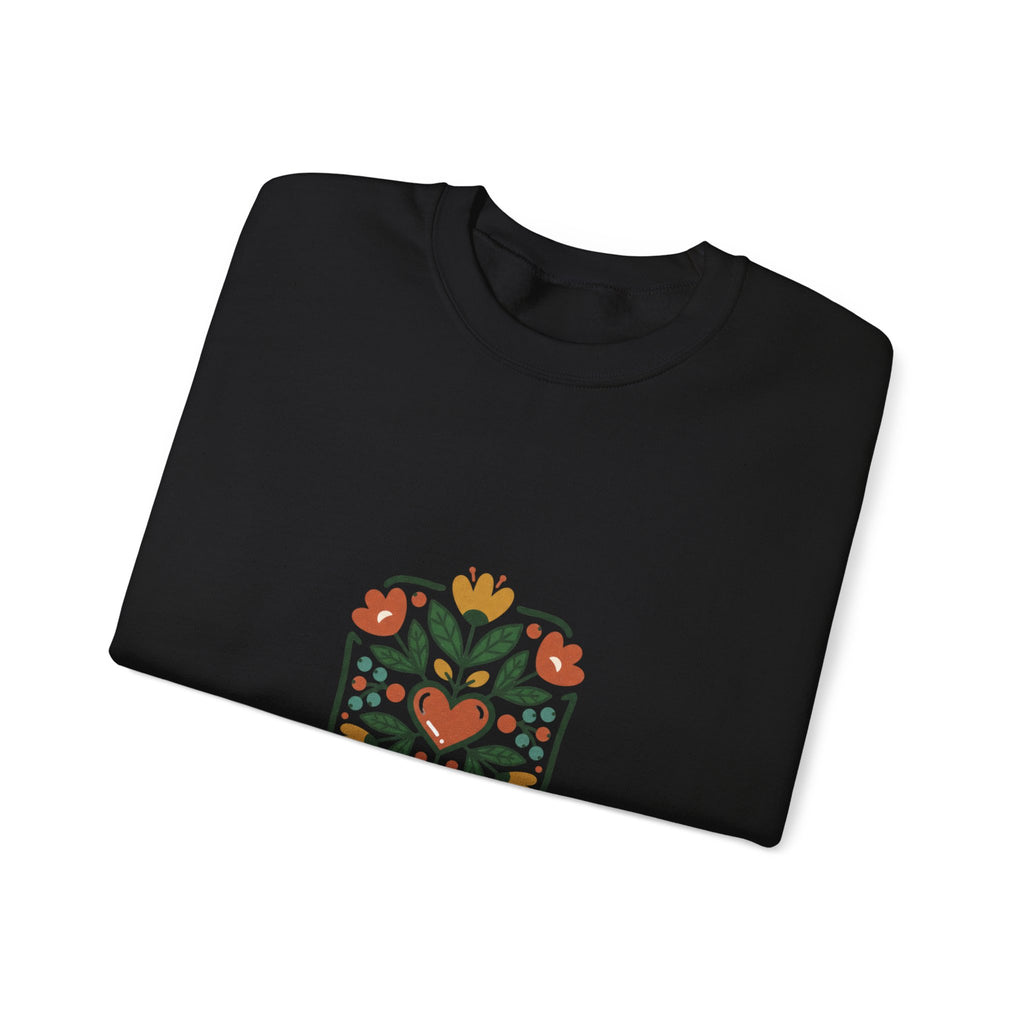 Stay Rooted Folk Botanical Sweatshirt | hand-drawn folk art print, embroidery style