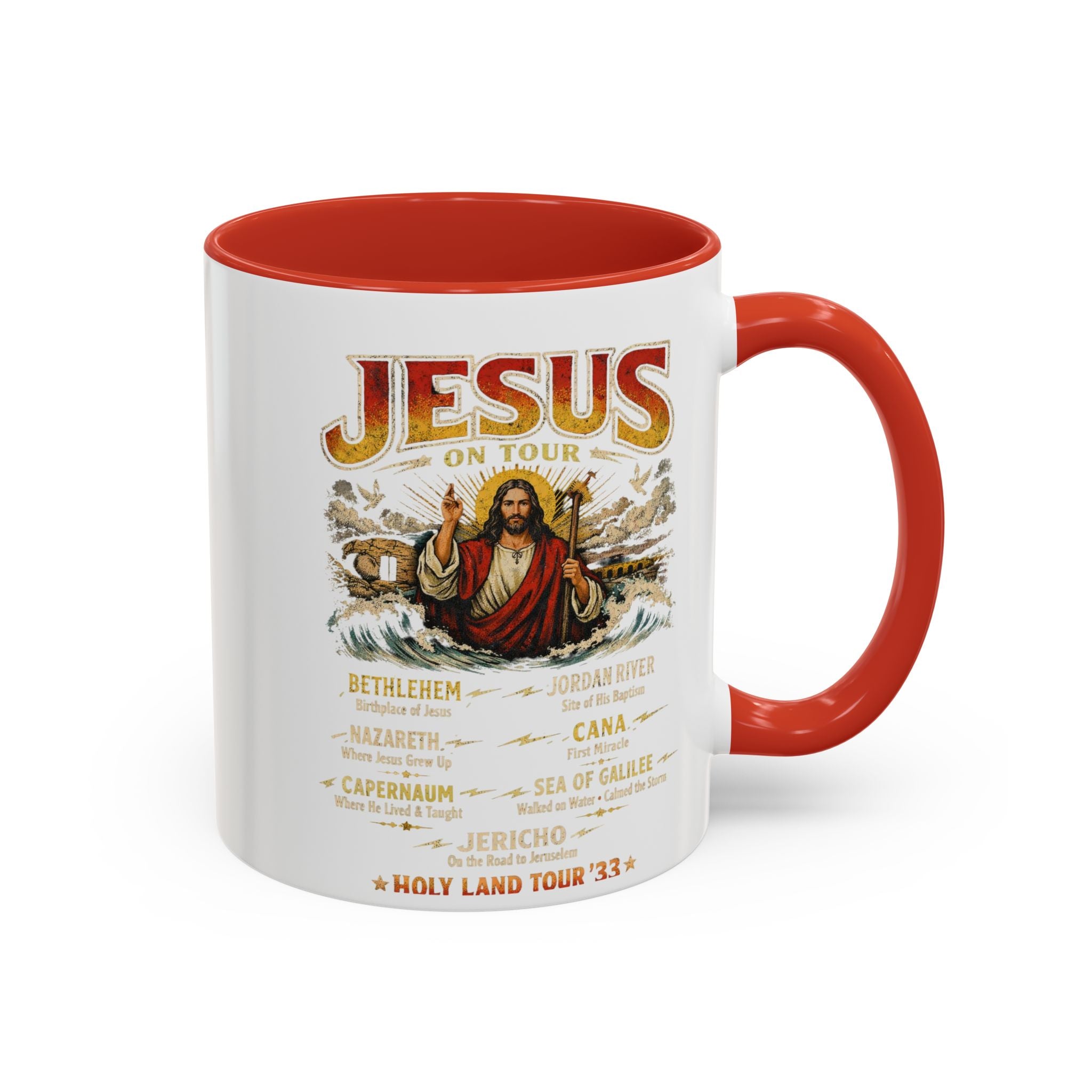 Jesus on Tour Coffee Mug — Band-Tour Style Map of Jesus’ Visits (11/15oz)